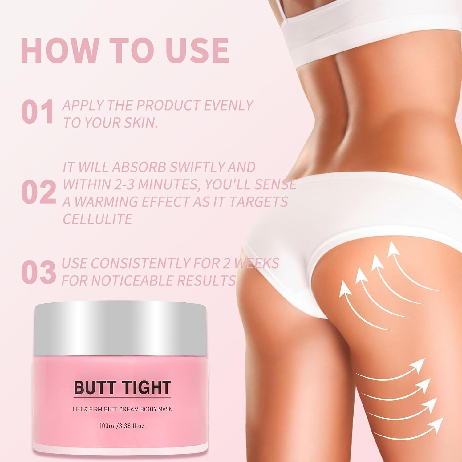 Butt Tight Cream, Tighten and Lift Booty Body Cream, Reduce Look of Loose Crepey Skin, Firm Cellulite Mask for Visible Firmness, Remove Cellulite Appearance, Smooth Sculpt Thighs, Belly Arms, Toning Bum Mask image number 2
