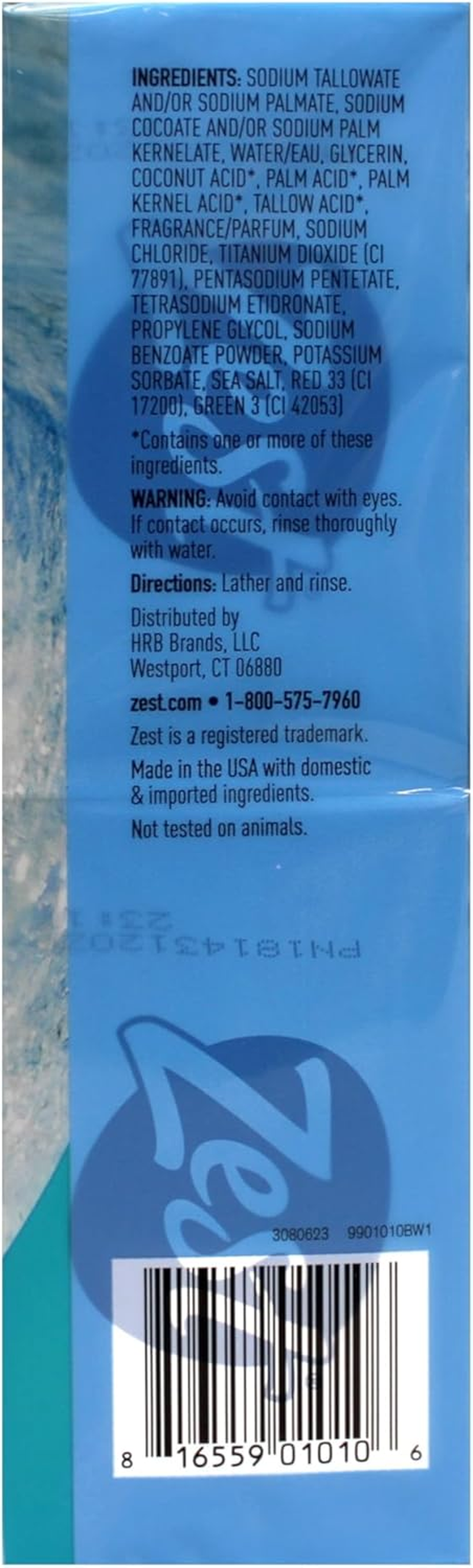 Zest Deodorant Bar Soap, Ocean Breeze, 4 Oz, 8 Bars image number 3