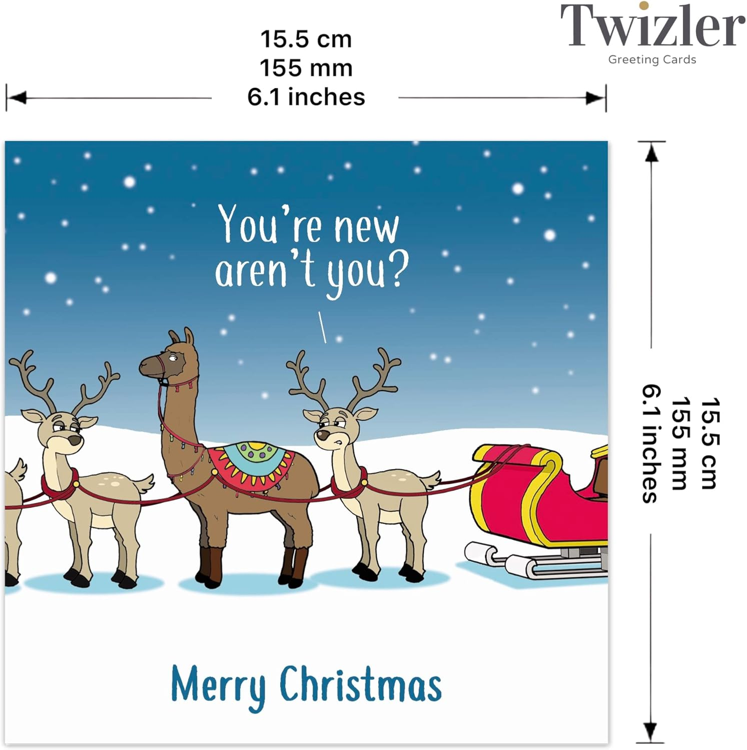 Twizler Merry Christmas Card with Llama Confusion - Funny Christmas Card - Xmas Card - Happy Christmas Card - Womens Christmas Card - Mens Christmas Card - Male Christmas Card - Female Christmas Card image number 4