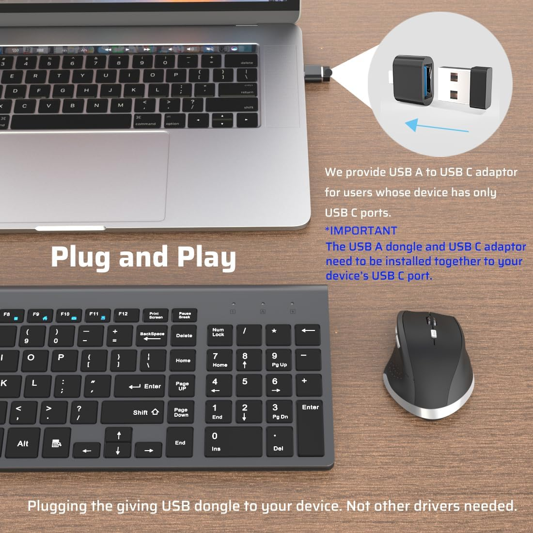 Wireless Keyboard and Mouse Combo Slim Wireless Keyboard with Numpad and Ergonomic 2400 DPI Mouse for Mac Windows