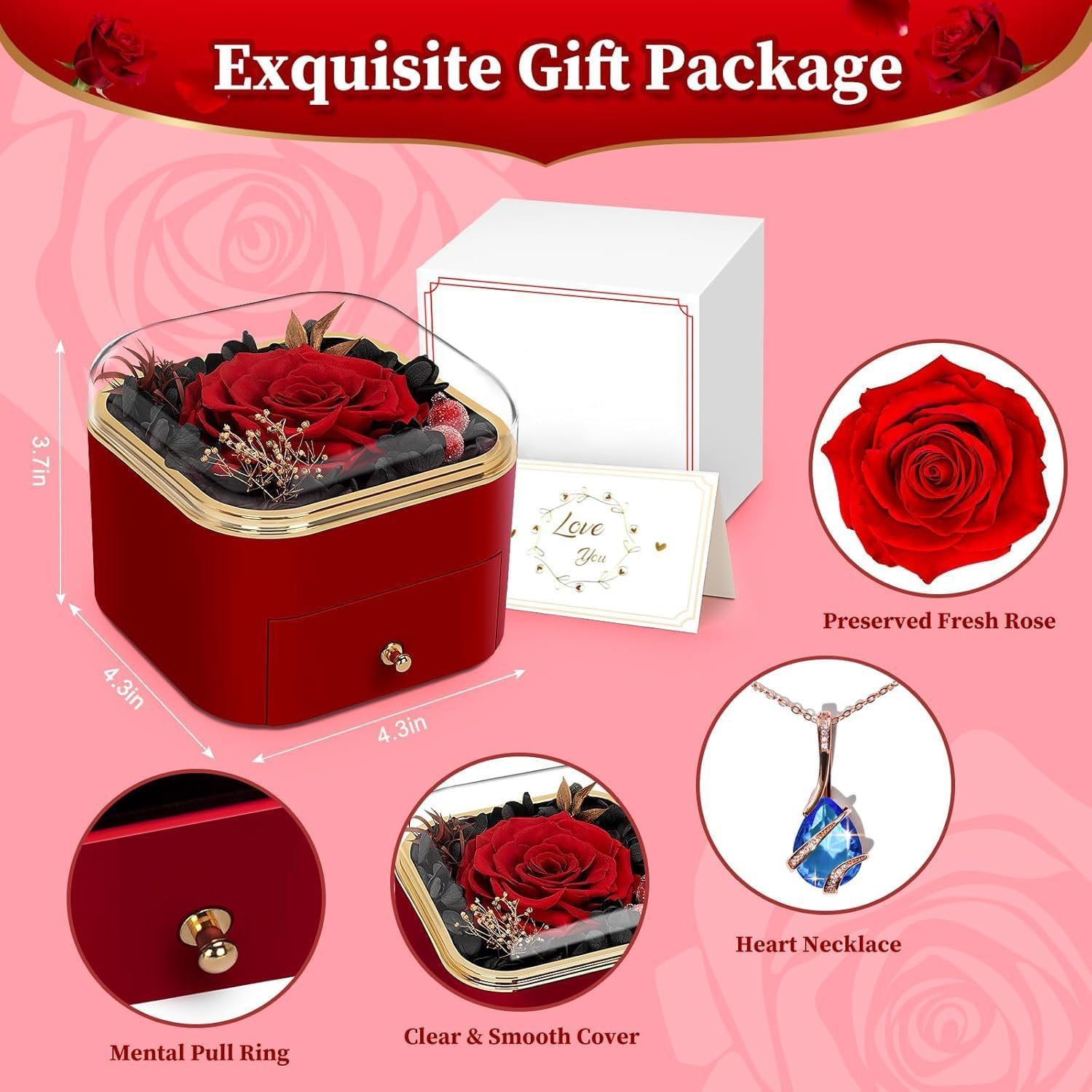 Birthday Day Rose Gifts for Women, Preserved Real Eternal Roses Mom, Box with Necklace, Romantic Forever Roses for Grandma Wife Friend, Anniversary Day image number 5