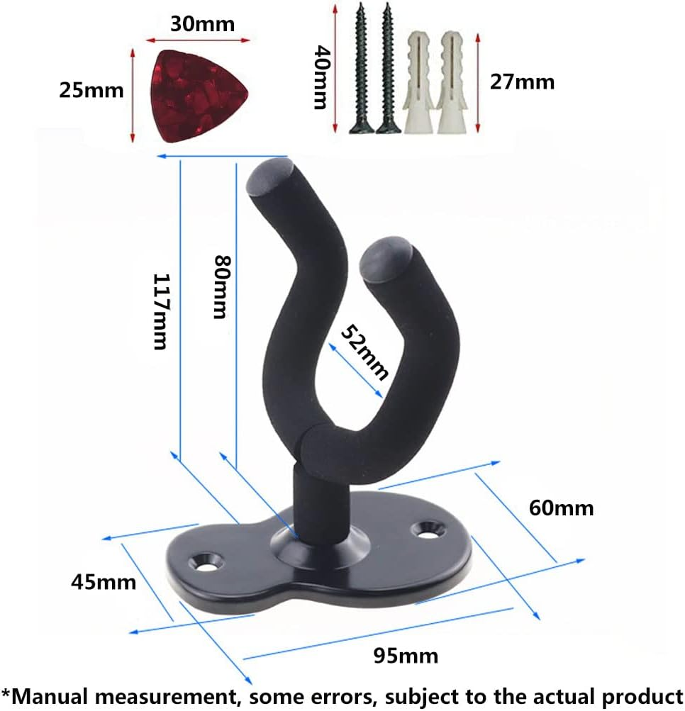 4 Pack Guitar Hanger Hook Wall Mount, Musical Instruments Stand for Hanging All Size Guitars, Bass, Mandolin, Banjo image number 5