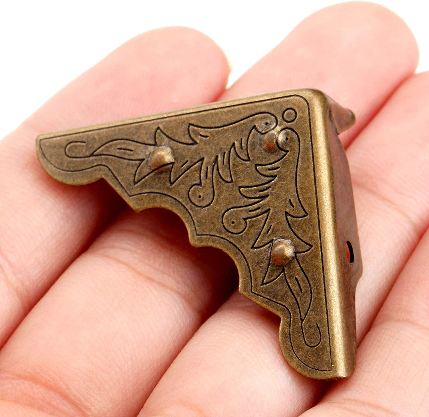 Dophee 16PCS Vintage Box Coner Protector, Antique Brass Jewelry Box Chest Metal Corner Protector Guard Edge Cover-1.26"X1.26"X0.43" image number 1