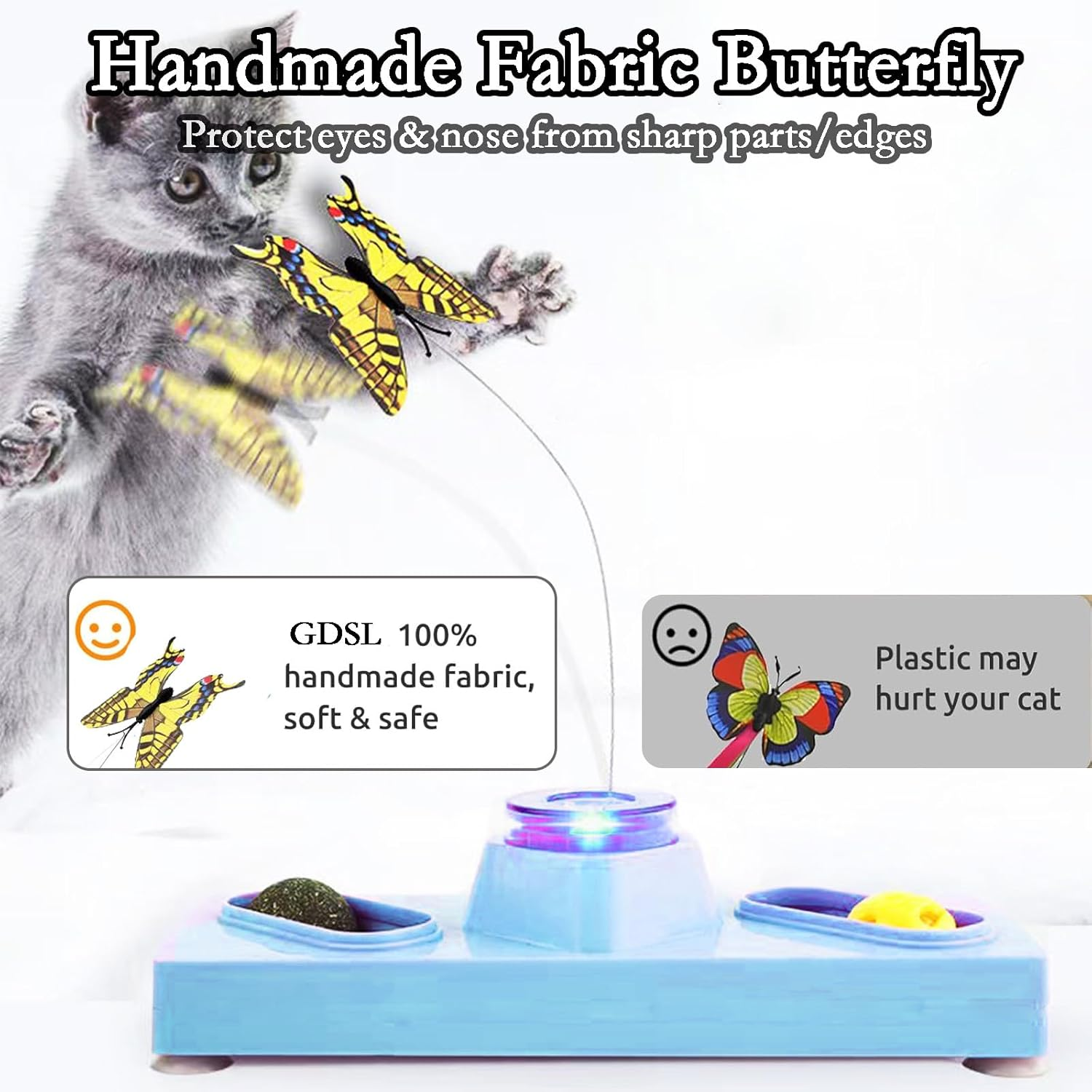 Cat Toys 3 in 1 Interactive Cat Toys for Indoor Cats - with Interactive Butterfly Flutter,Track Balls and Catnip image number 1