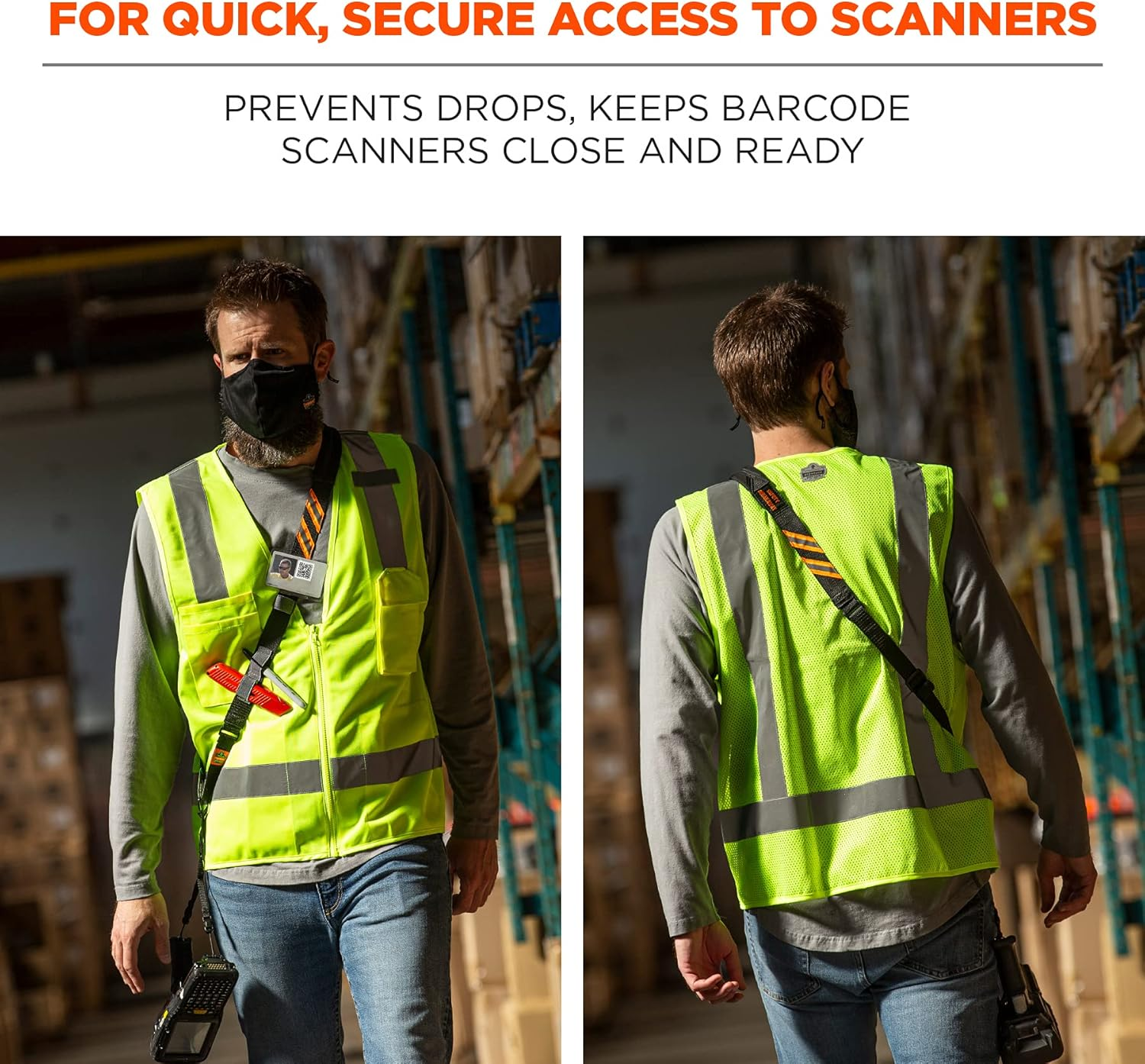 Ergodyne Squids 3137 Barcode Scanner Padded Harness, Sling Style, Tethering Lanyard for Bar Code Scanners, Black image number 3