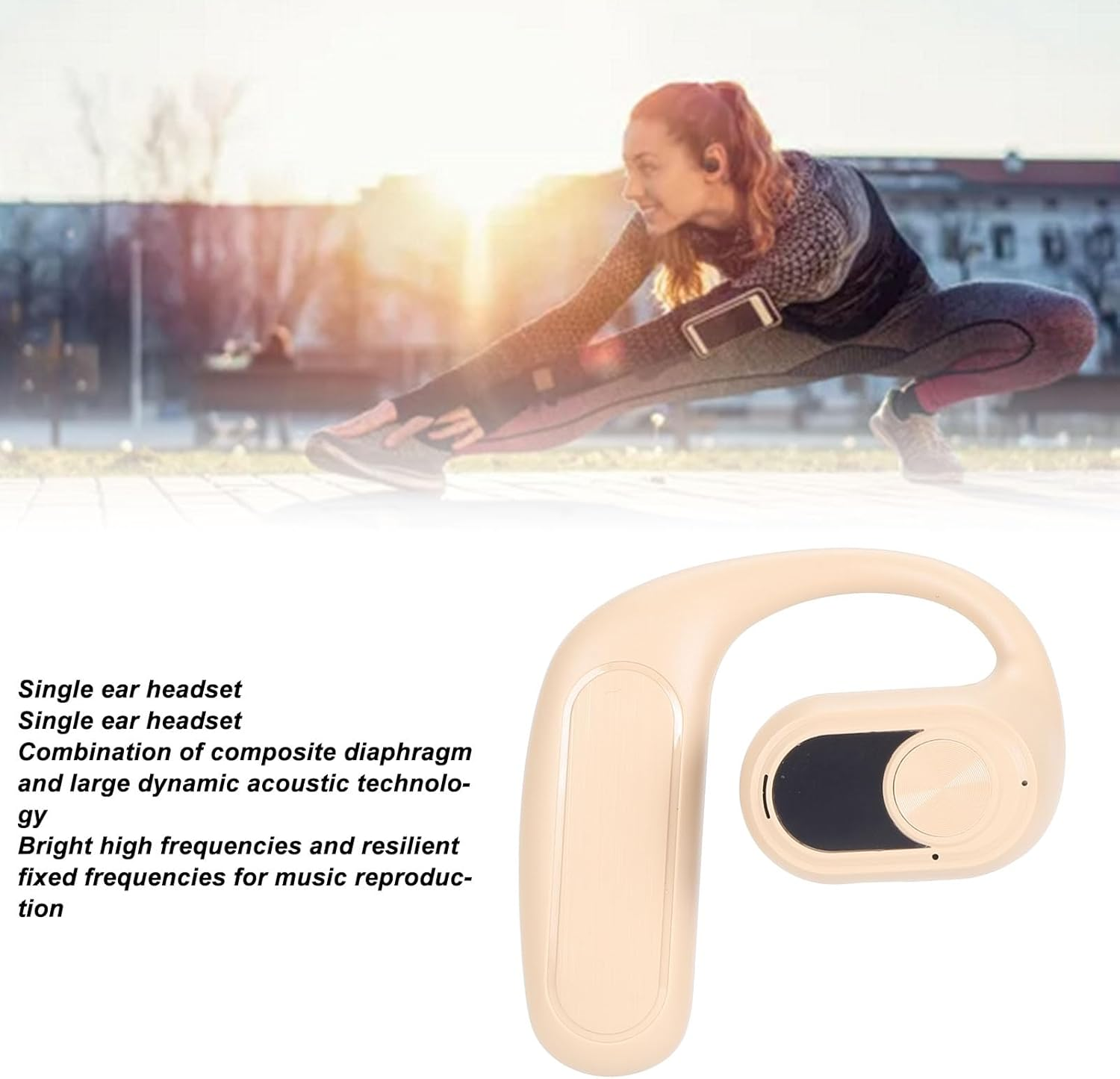 Generic Single Ear Headset, Single Open Ear Headphones Noise Cancelling Type C Interface Calling for Hiking (Beige)