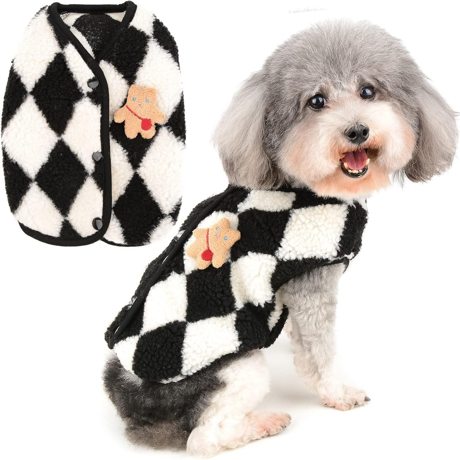 Zunea Winter Jacket Coat for Small Dogs Fleece Jumper Soft Warm Puppy Clothes Fuzzy Sweater Coat Plaid Fluffy Cold Weather Vest Pet Girl Boy Apparel Chihuahua Doggy Yorkie Cats Clothing Black L