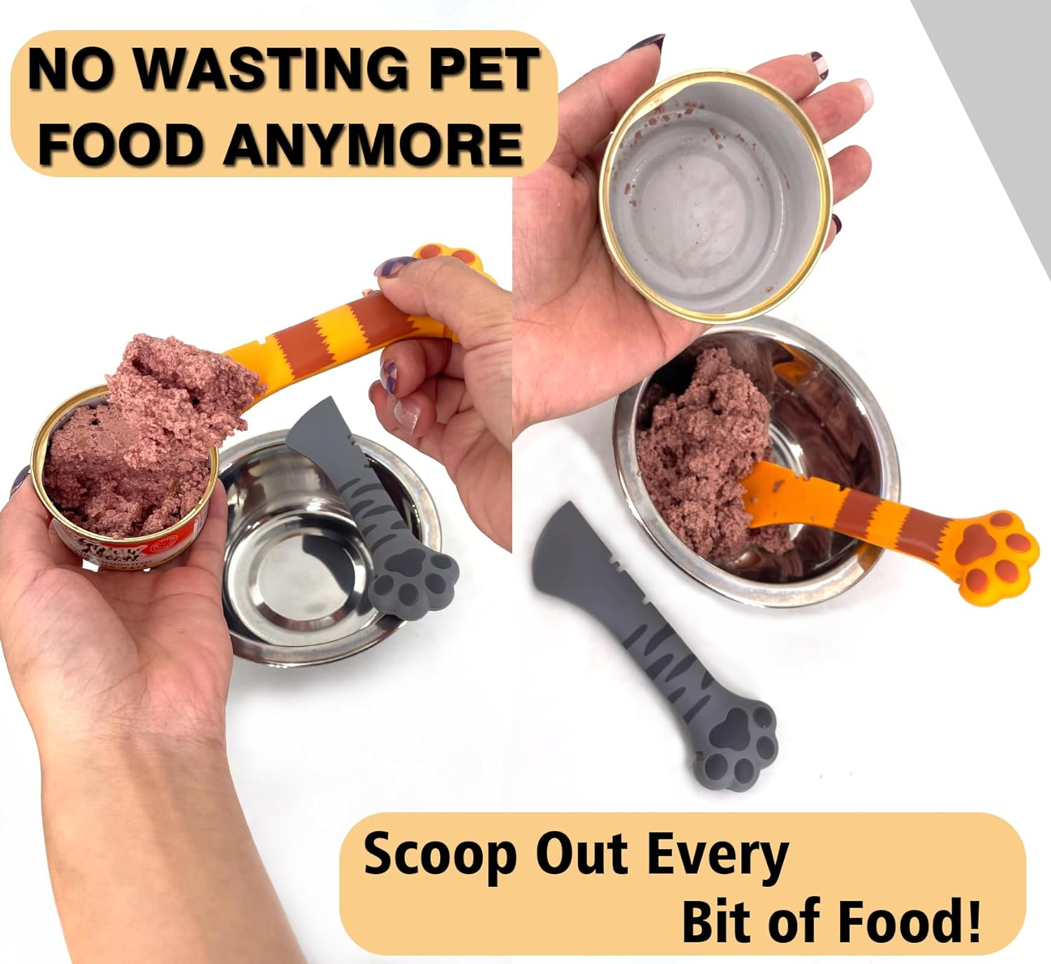 2 Pack Dog Cat Food Spoon, Cute Paw Cat Food Spoon for Wet Food, Silicone Pet Food Can Opener Spatula Scoop Mixing Spoons for Dog Cat Canned Food - White image number 6