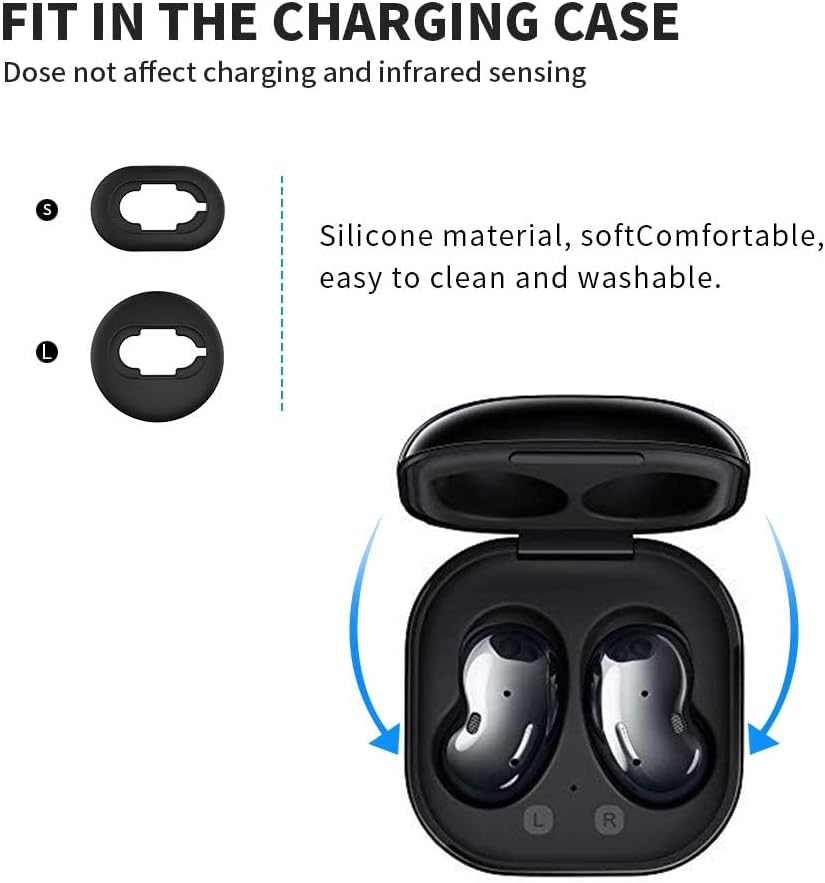 [8 Pairs] for Galaxy Buds Live Ear Tips Anti-Slip/Dust Silicone Ear Tips Ear Cushion Ear Gel Accessories Compatible with Samsung Galaxy Buds Live - S/L (Black) image number 2