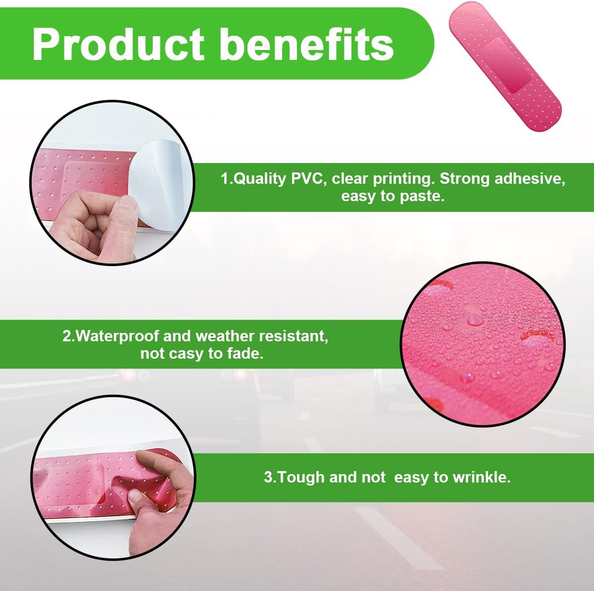 Large Bandage Vinyl Decal for Car, Funny Bandaid Stickers for Cars, Dent and Scratch Cover Sticker, Giant Car Bumper Sticker for Truck SUV Boat Window, Car Accessories (Red)