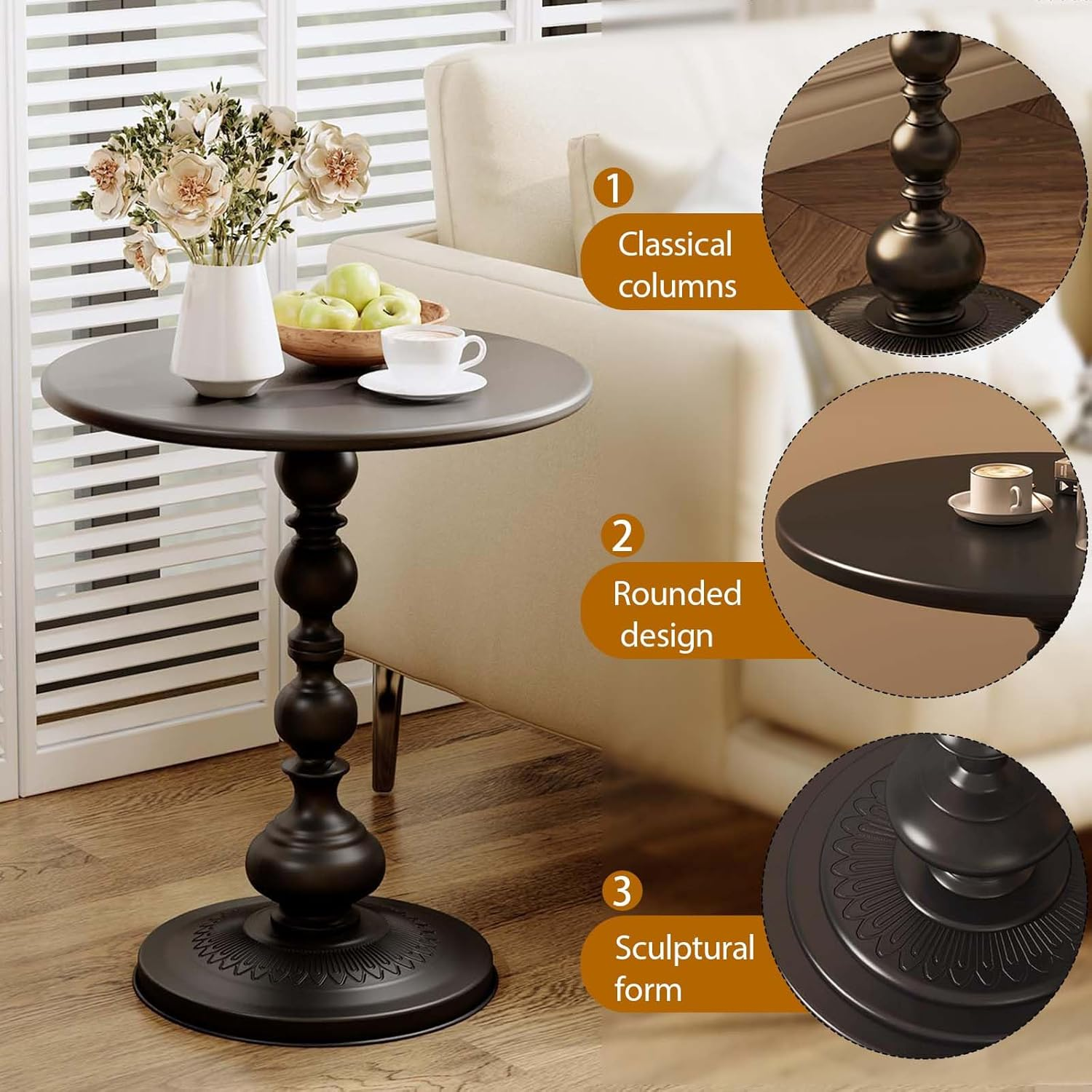 Holvity Metal Small Coffee Table, Sofa Side Table Vintage Matte Round,Home Side Tables Small Spaces, for Living Room Bedroom Balcony Office (White) image number 6