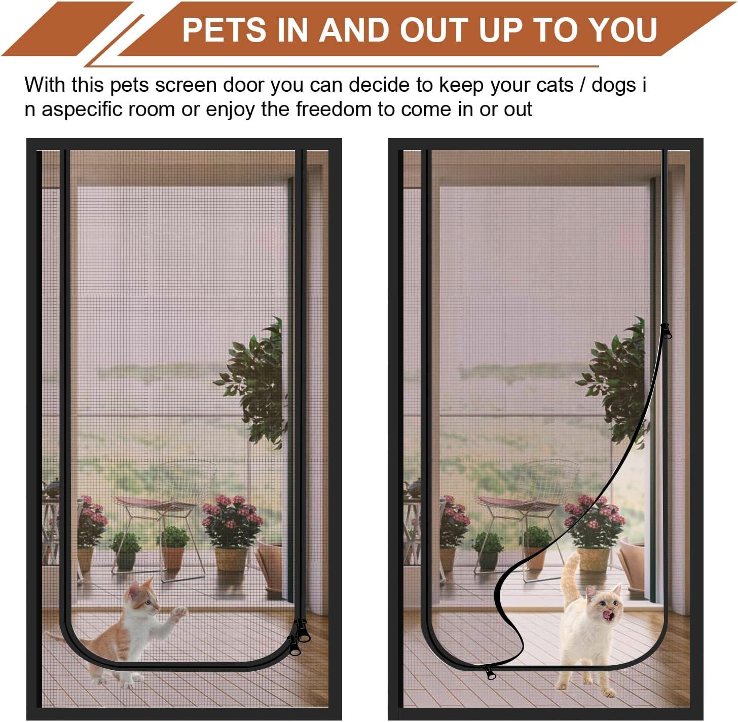 Dixutzi Reinforced Cat Screen Door Fits Door Size 30''X 80'', Heavy Duty Pets Proof Screen Door with Zipper, Prevent Dogs Cats Running Out from Home (Black) image number 5