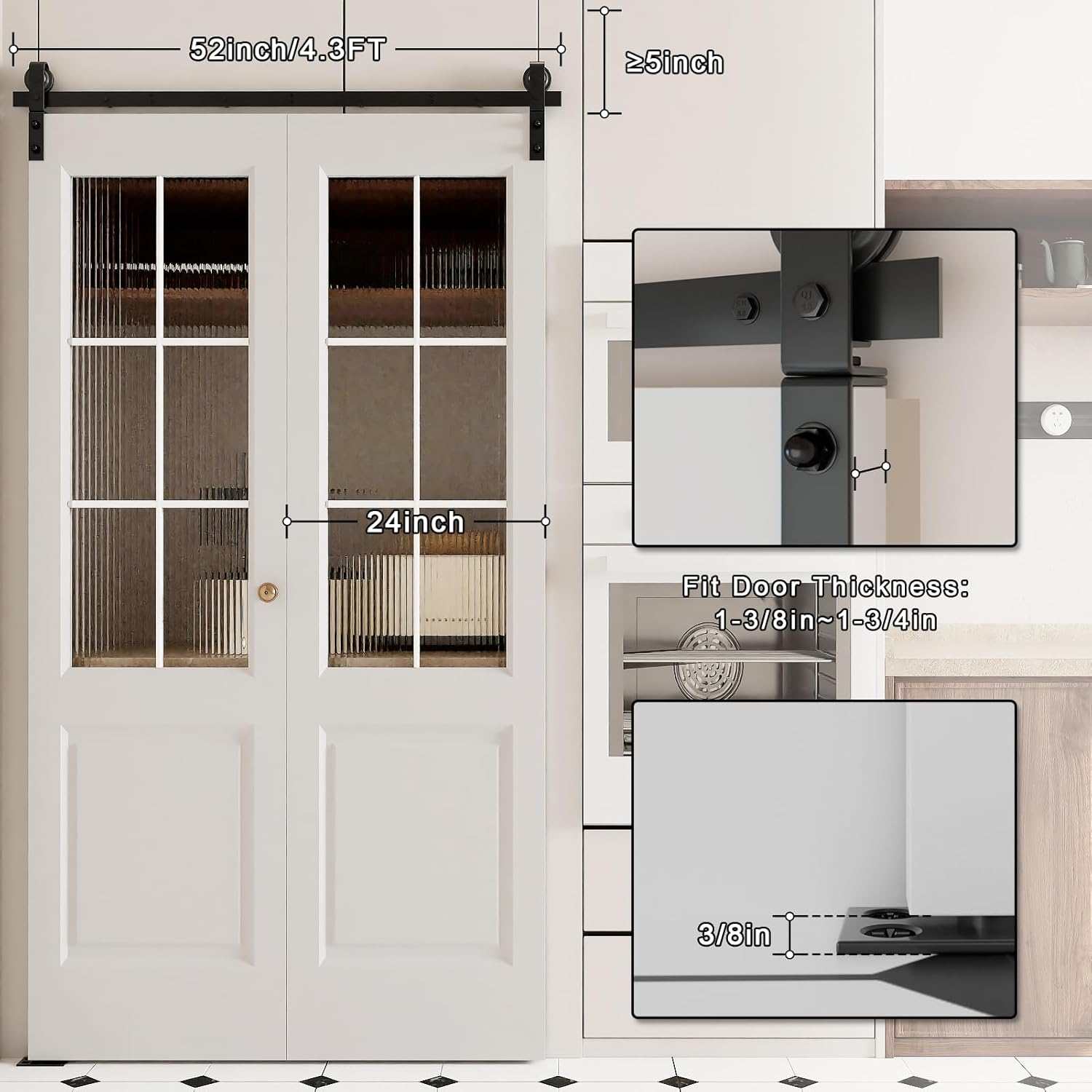Dondelight 52" Bi-Folding Sliding Barn Door Hardware Kit for 2 Doors, Low Ceiling Lite Version Roller, Black image number 3