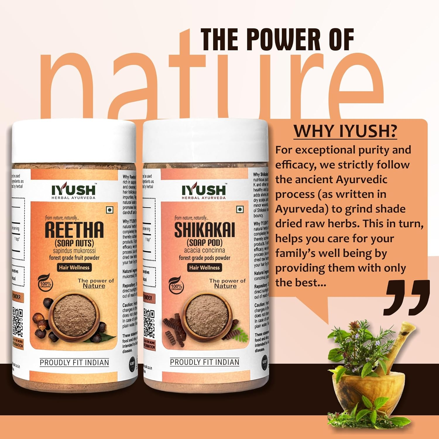 IYUSH Herbal Ayurveda Reetha Powder and Shikakai Powder for Hair Growth &ndash; 200Gm | Hair Mask for Dry and Frizzy Hair | Hair Volume Powder | Herbal Hair Wash Powder | Hair Powder | 100Gm Each image number 2