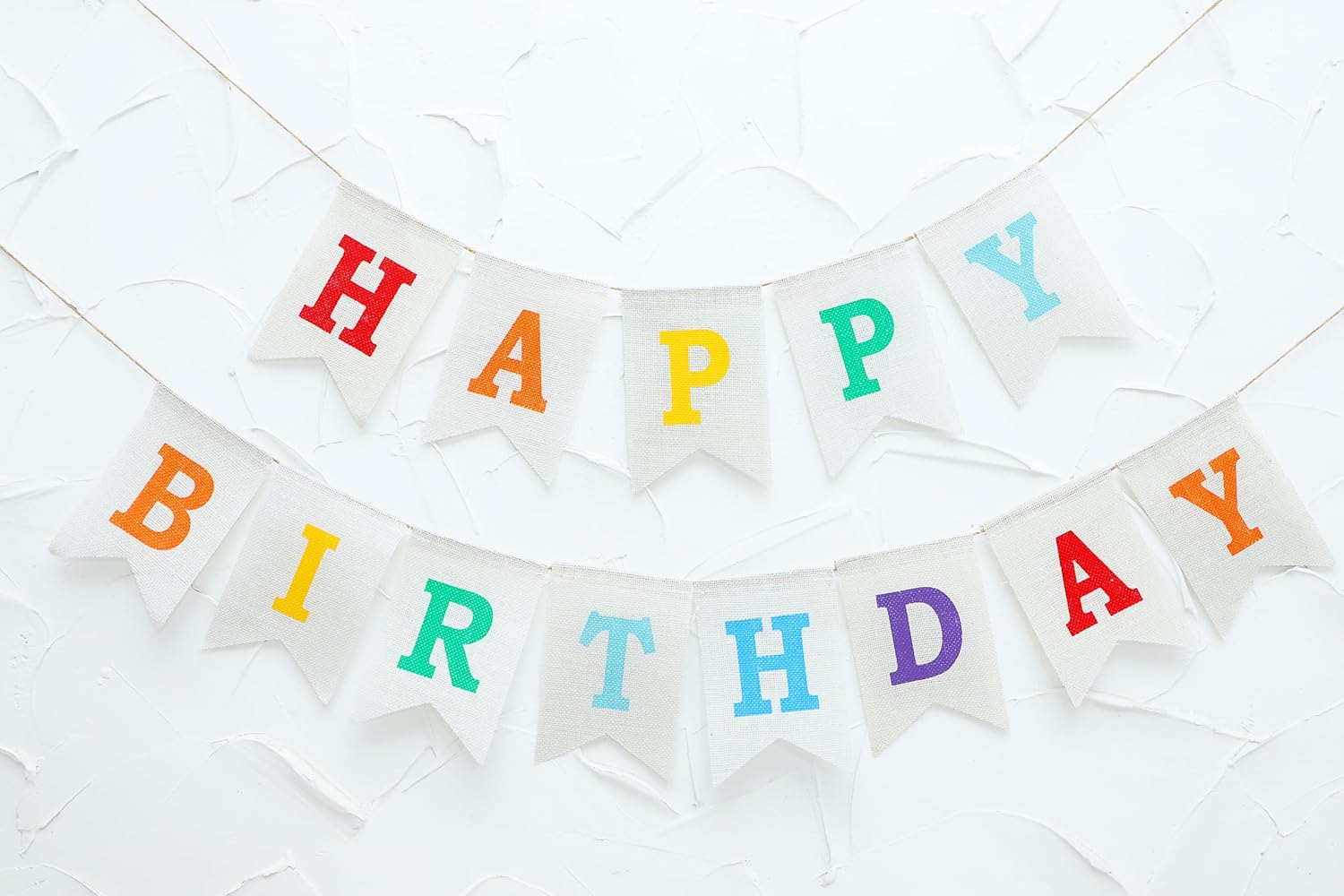 LOVENJOY Happy Birthday Banner Burlap Neutral Rustic Colorful Happy Birthday Party Decorations Bunting Sign image number 6