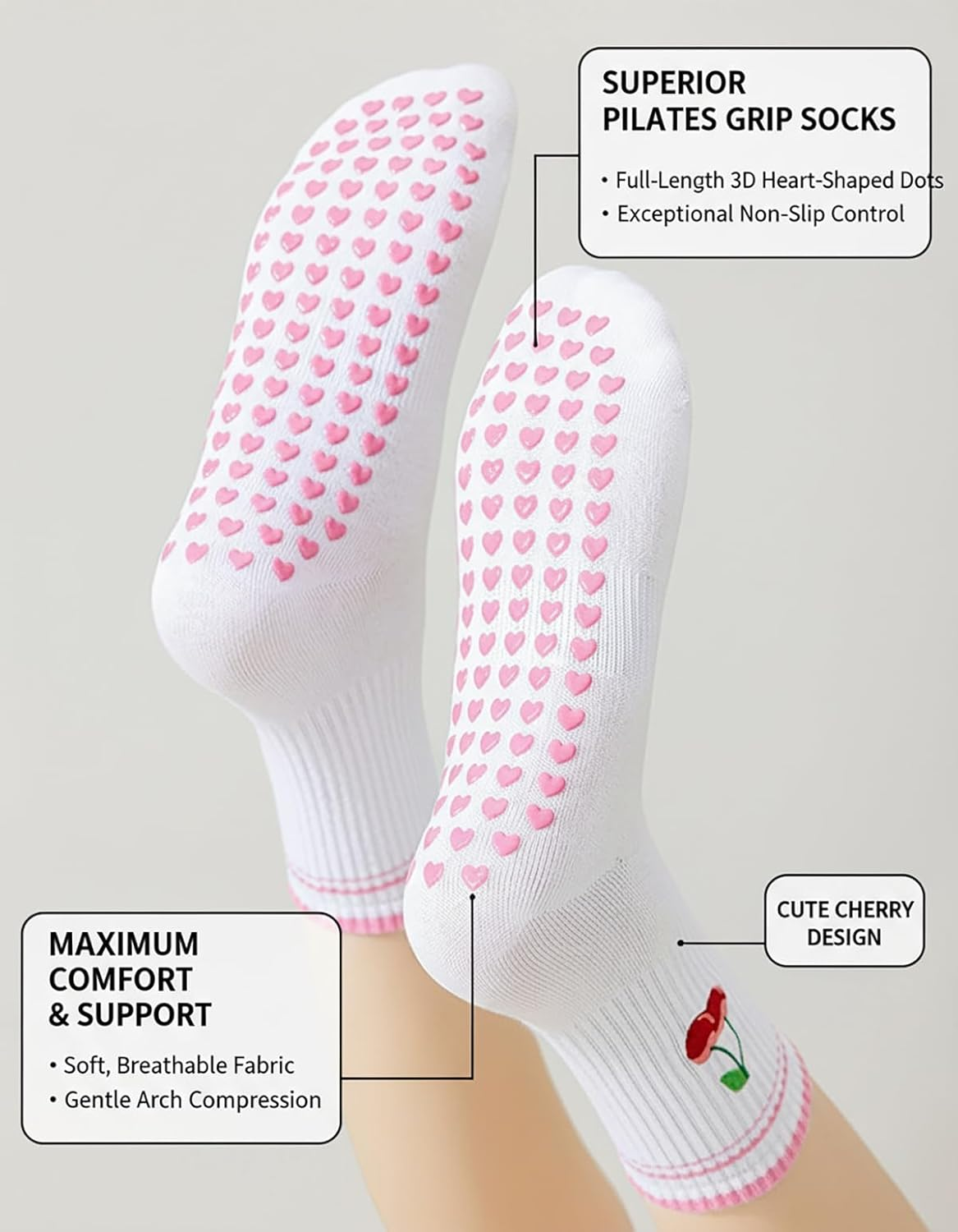 Pilates Socks with Non-Slip Grips Yoga Grippy Barre Workout Athletic Crew Anti-Slip Grip Socks for Women image number 3
