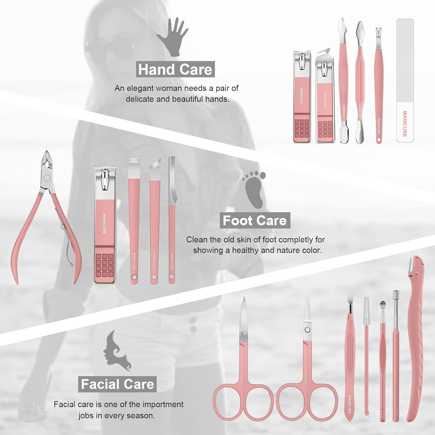 Manicure Set Professional Pedicure Kit Nail Clippers Kit - 18 Pcs Nail Care Tools - Grooming Kit with Luxurious Upgraded Travel Case(Pink) image number 2