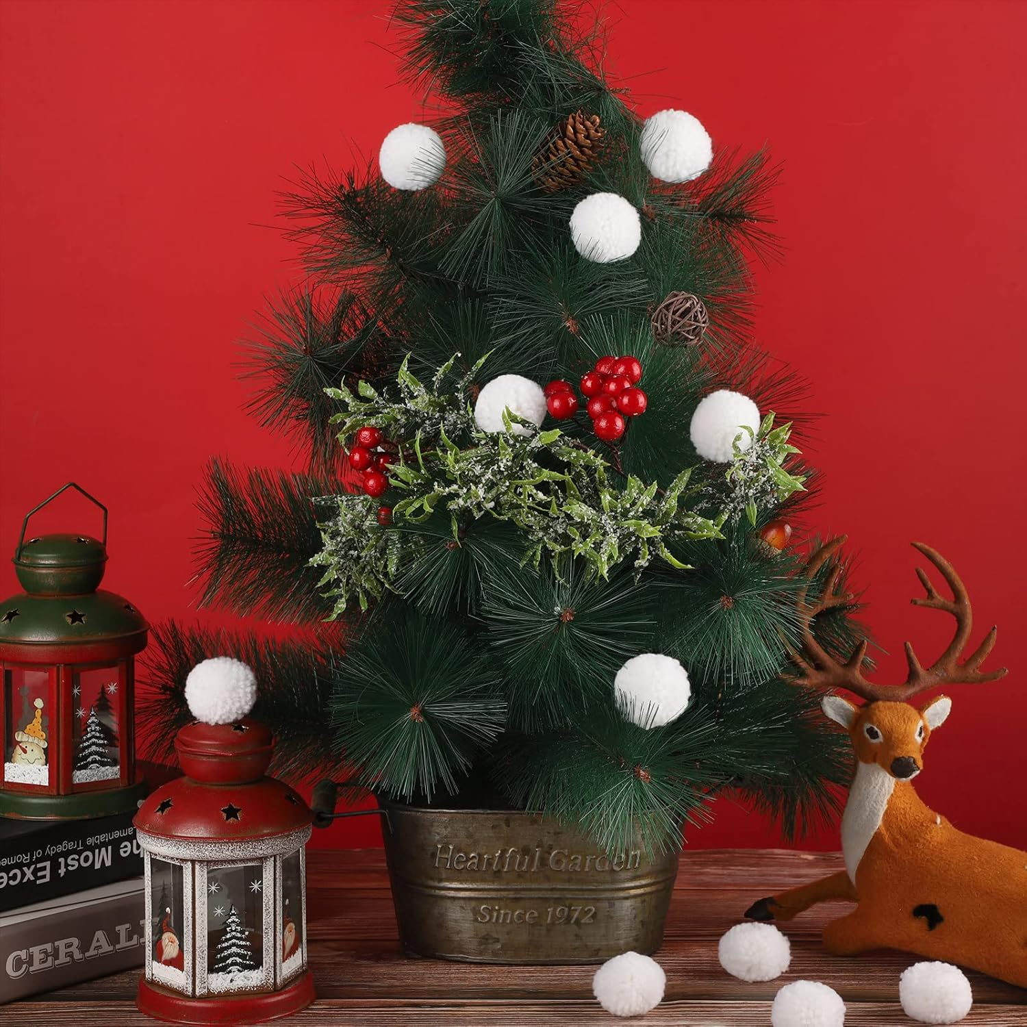 Syhood 20 Pcs Christmas Yarn Pom Poms Balls for DIY Handmade Crafts Fuzzy Pompoms for Christmas DIY Hats Thanksgiving Party Holiday Hanging Home Decorations(1.5 Inch,White) image number 3