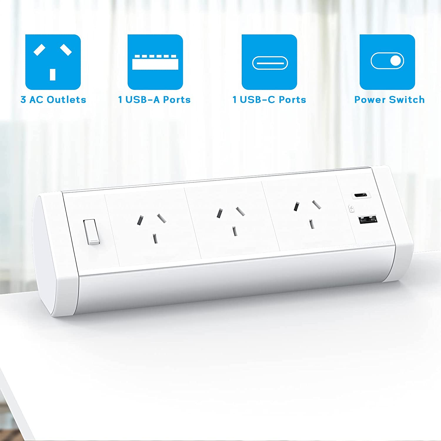 Desk Power Board, Haylink Aluminium Alloy Clamp Powerboard with USB C, 3 Outlets Desk Power Strip with Switch, Desktop Mounted Power Board Connect 3M Extension Cord for Home Office image number 3