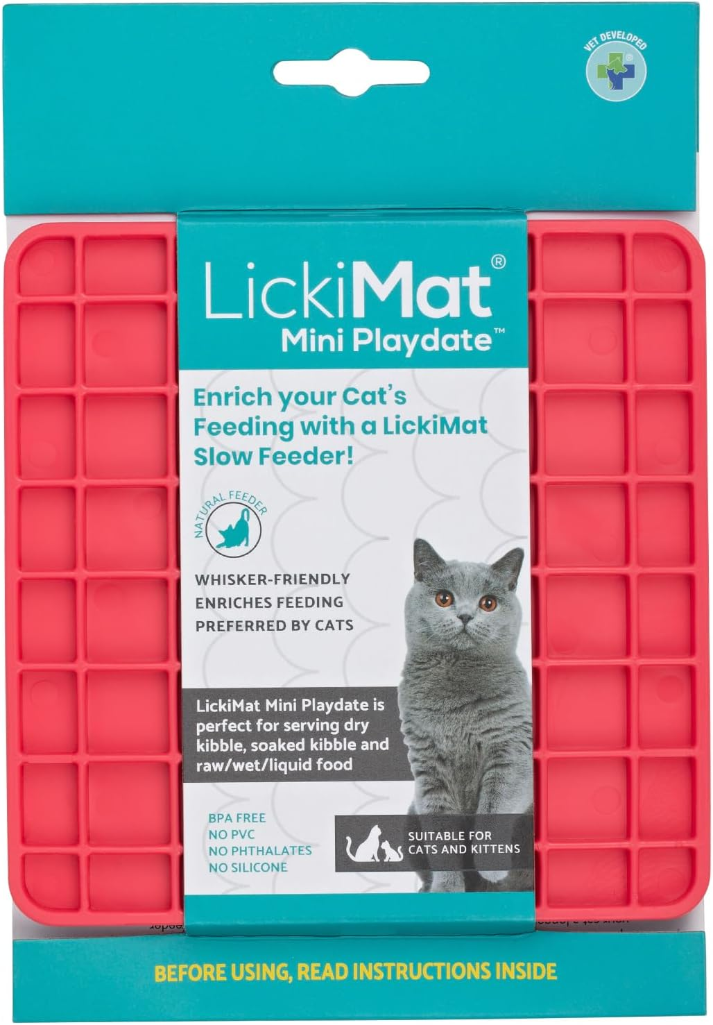 Lickimat Cat Mini Classic - Modern Feeding for the Whole Feline Family, Slow Feed, Reduce Anxiety - Enrich Mealtime Experience