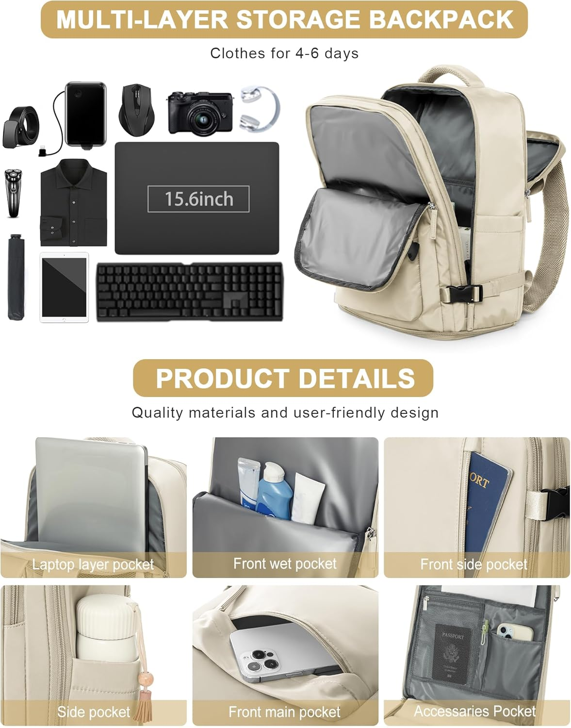 VGCUB Large Travel Work Business Backpack Carry on Flight Approved Laptop Backpack for Women Men Mochila De Viaje image number 6