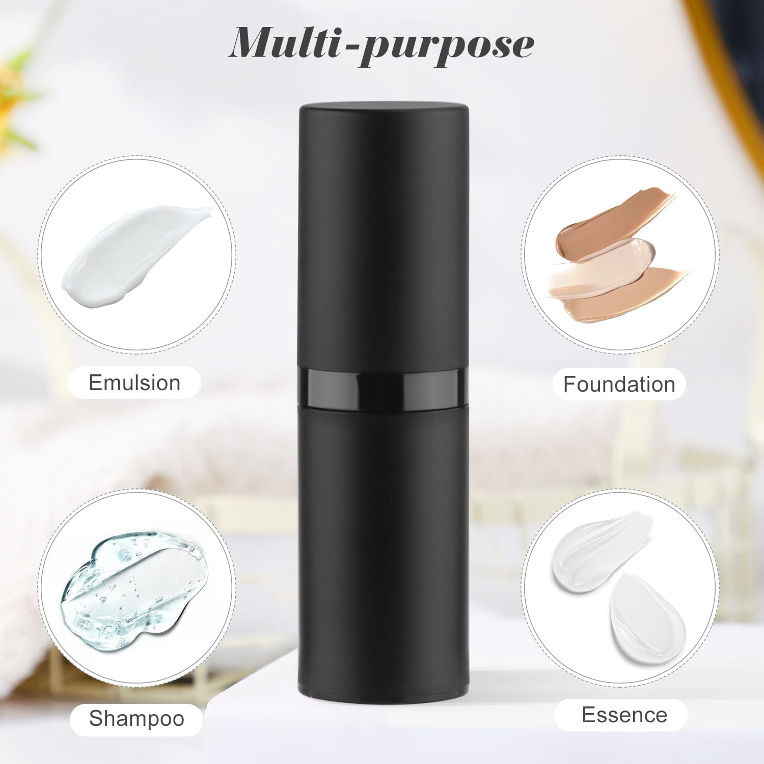 BOSMIOW 5Pcs 15Ml Black Airless Pump Bottle Empty Frosted Vacuum Lotion Bottle Refillable Cosmetic Vacuum Pump Makeup Dispenser Container for Foundation,Lotion,Cream,Essential Oil,Shampoo image number 2