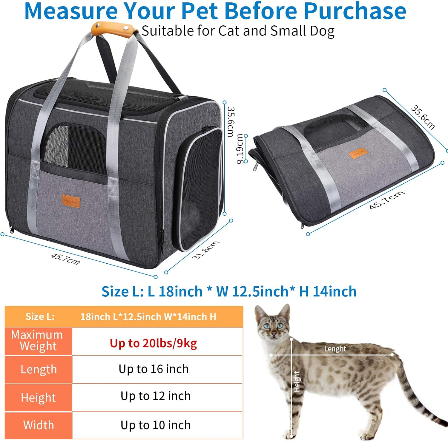 Morpilot Portable Pet Carrier with Top Opening, Breathable Mesh - Foldable Transport Bag for Dogs and Cats up to 20Lbs - Includes Shoulder Strap and Pet Bowl image number 4