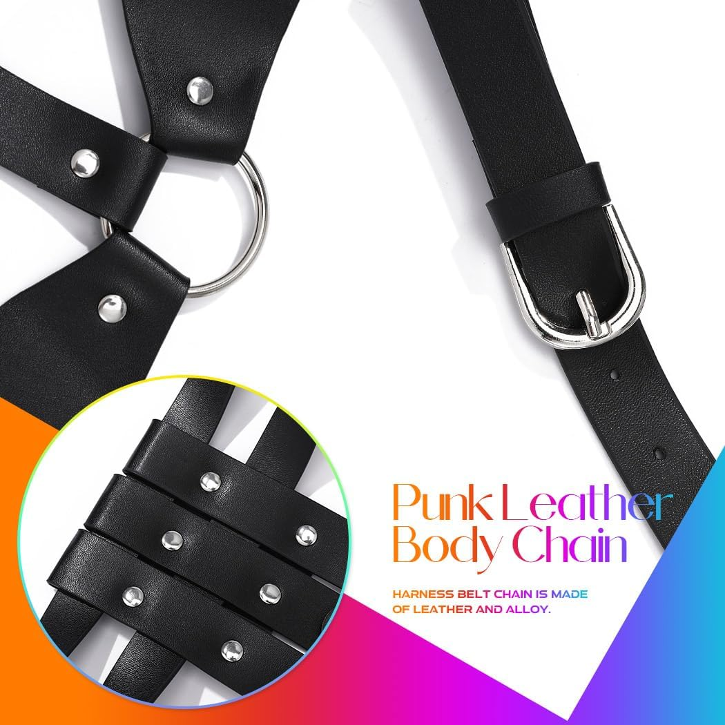 BODIY Punk Women Waist Belts PU Leather Fashion Body Chain Belt Circle Rave Halloween Accessories Belt Adjustable Gothic - Brown image number 6