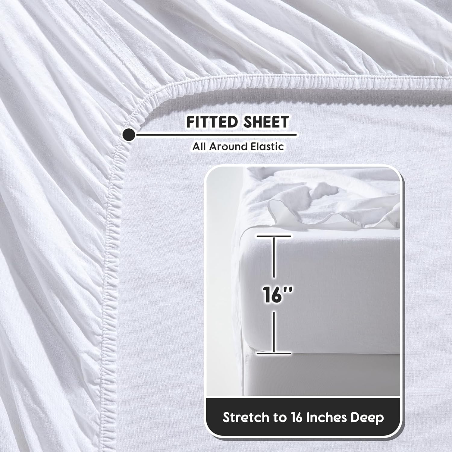 Shilucheng 100% French Linen Sheets - California King Size Bed Sheets, Breathable & Cooling Pure Linen Sheets,Soft Durable and Tear Resistant -16 Inch Deep Pocket - 4Pcs (White) image number 3