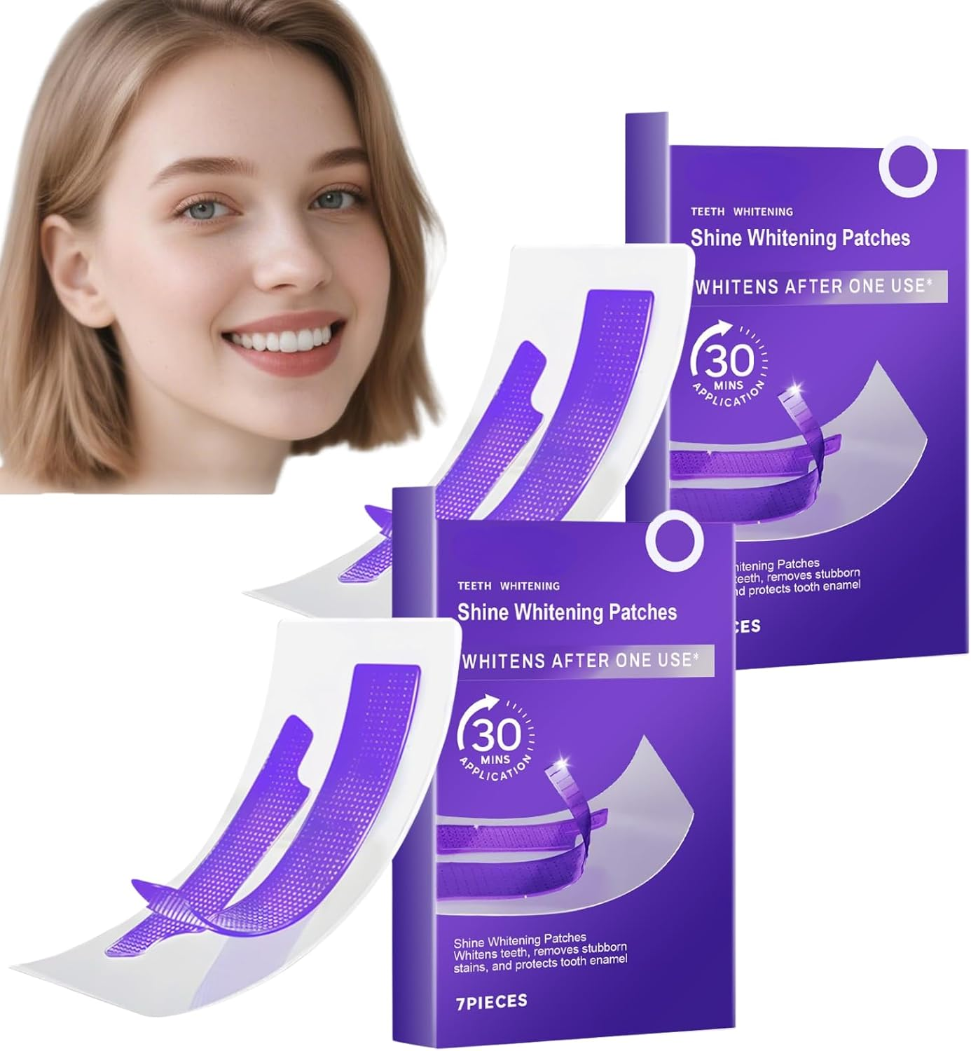 Purple Whitening Strips, Shine Teeth Whitening Patches for Sensitive Teeth, 30-Min Quick Stain Removal, Enamel-Safe Formula, Gentle Whitening Care for a Bright White Smile (6Pcs)