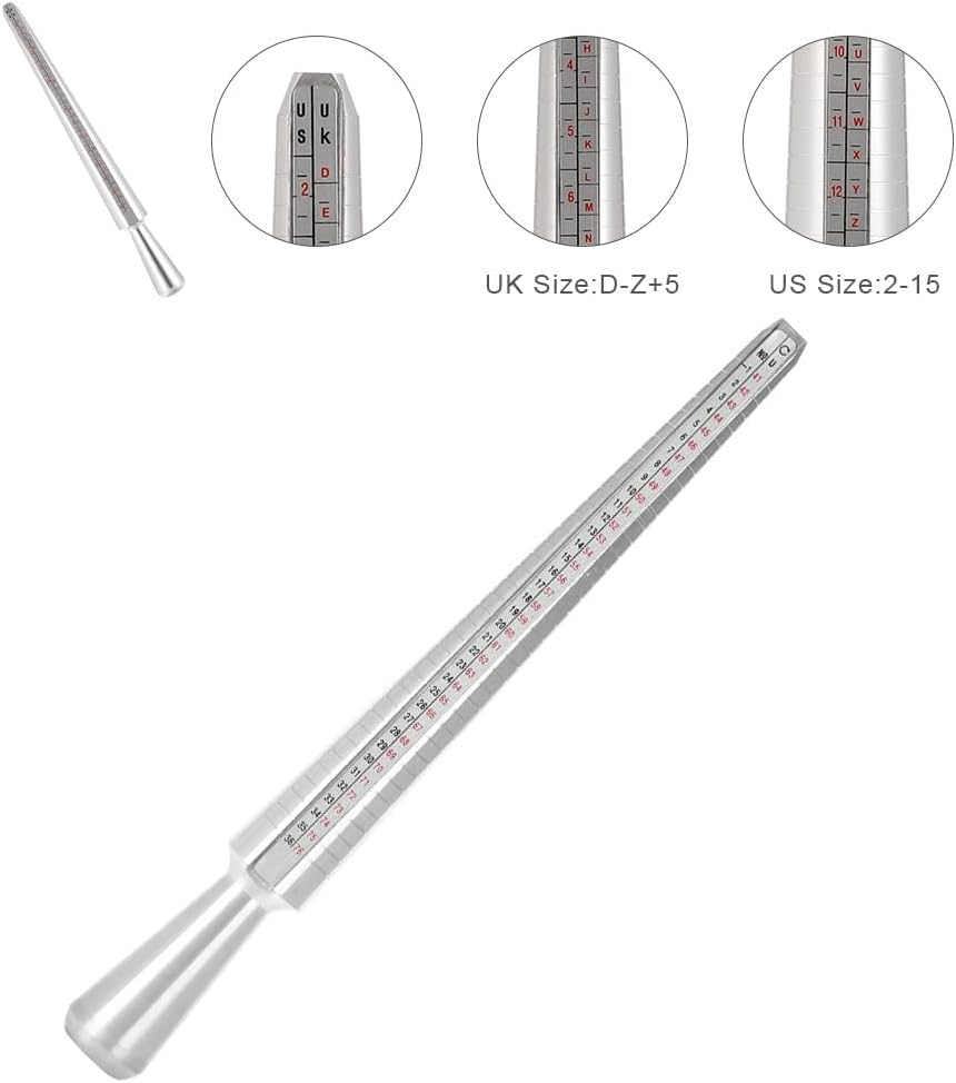 Aluminum Ring Sizer Measuring Tool Set - Plastic Ring Mandrel & Stainless Steel Finger Gauges, Metal Sizer for Jewelry Making and Fitting image number 1