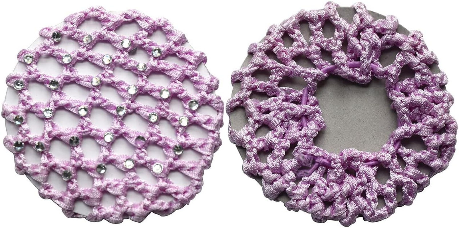 6PCS Crochet Bun Cover Snood Hair Net Rhinestone Decor Colorful Knit Mesh Fabric Bun Holders for Women Girls Ballet Dance Skating Office Pro Random Color Delivery