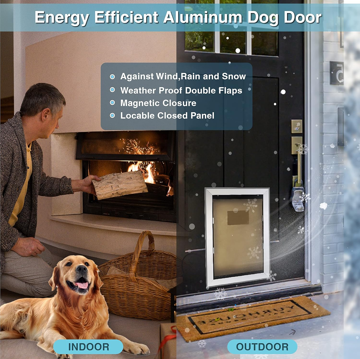 Extra Large Dog Door for Exterior Wall, Wide Telescoping Tunnel Aluminum Doggy Door for Thick Door, Energy Efficient Double Flaps Pet Door with Lockable Pannel image number 2