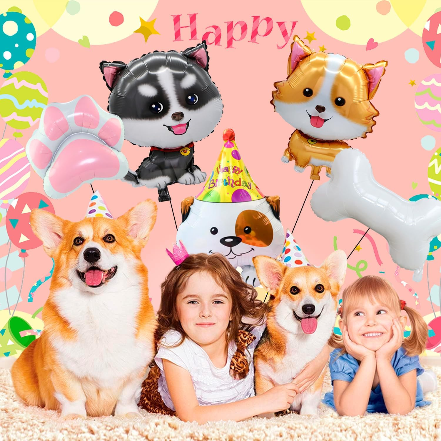 Dog Birthday Decorations Set - 7 Pcs Puppy Balloons, Paw & Bone Balloon for Dog Themed Party