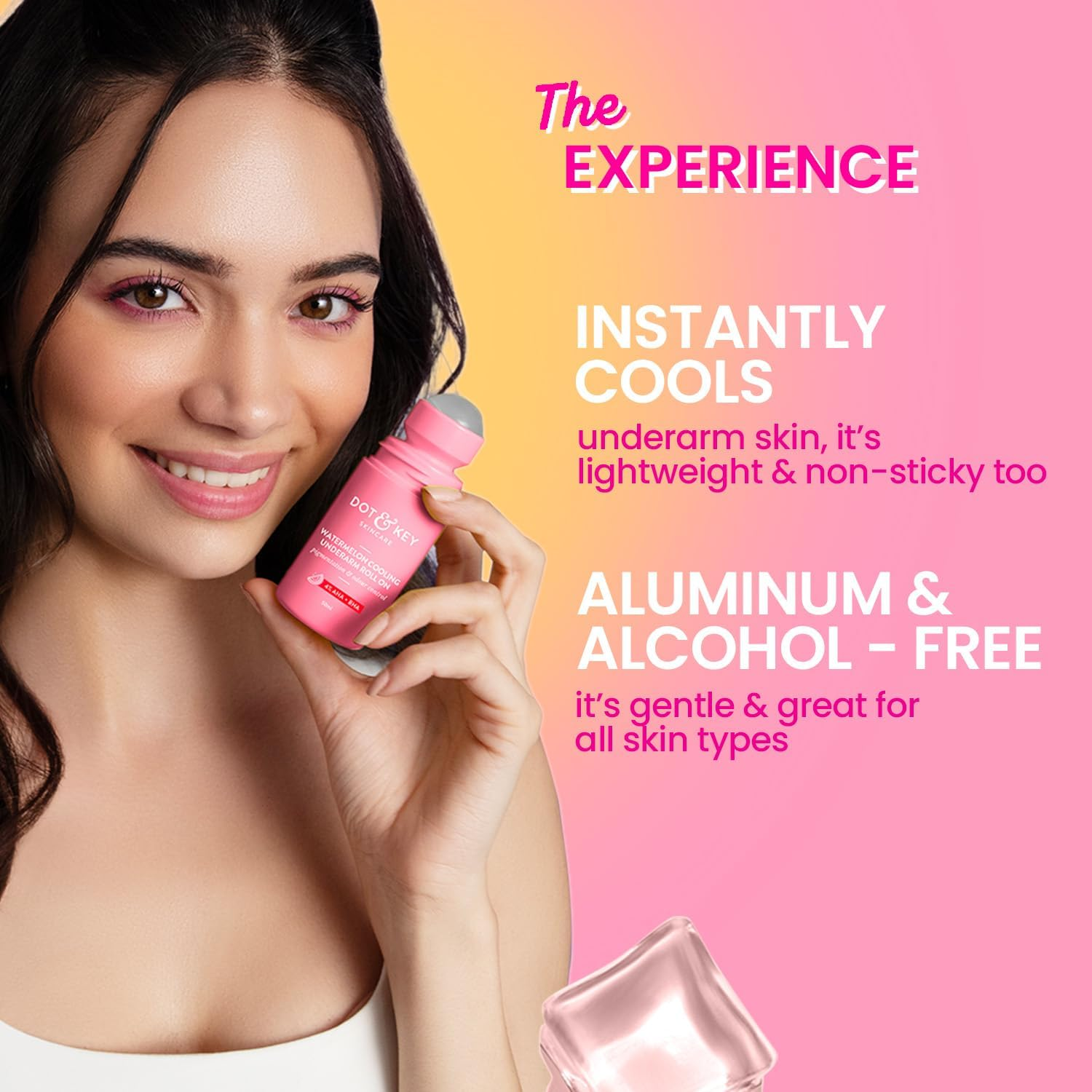 Dot & Key Watermelon Cooling Underarm Roll on | Odour & Sweat Controls | 4% AHA + BHA | Fresh Aqua Fragrance | Gently Exfoliates & Smooths Skin | for Men & Women | 50Ml image number 1