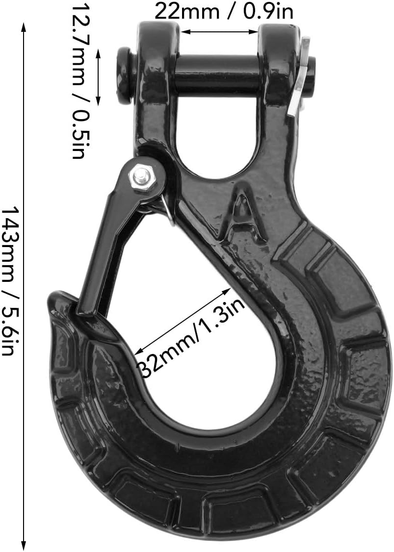 3/8 Inch Clevis Slip Hook with Safety Latch, Heavy Duty Forged G70 Steel Clevis Chain Hook, Versatile Secure Connection Clevis Grab Hook for Trailer Truck Transport, 33,069 Lbs - Black image number 4