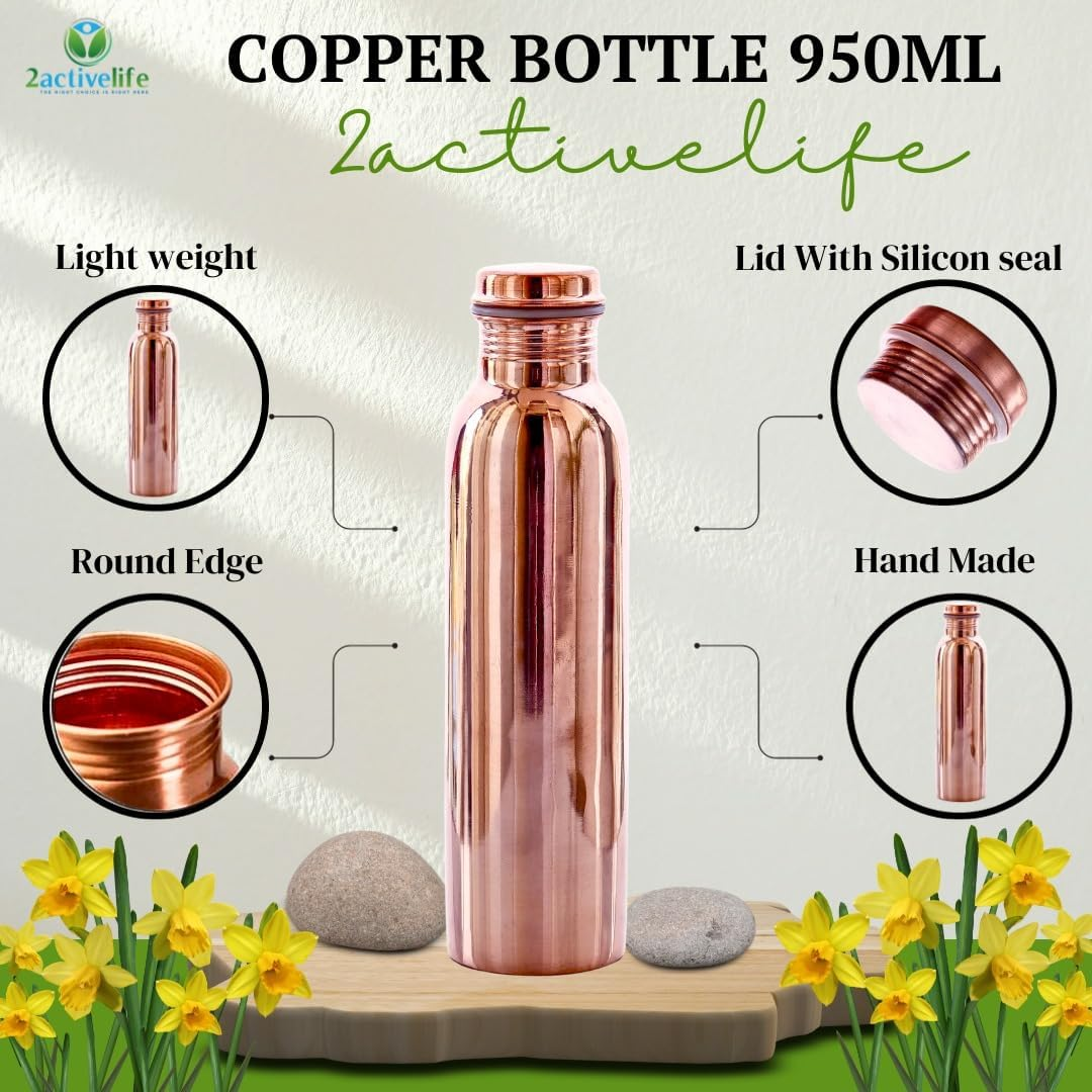 Pure Copper Water Bottle | Seamless Copper Water Bottle for Home, Office, Hotel, Travelling and Gifting |Immediately Reap the Health - 34 Fl Oz image number 1