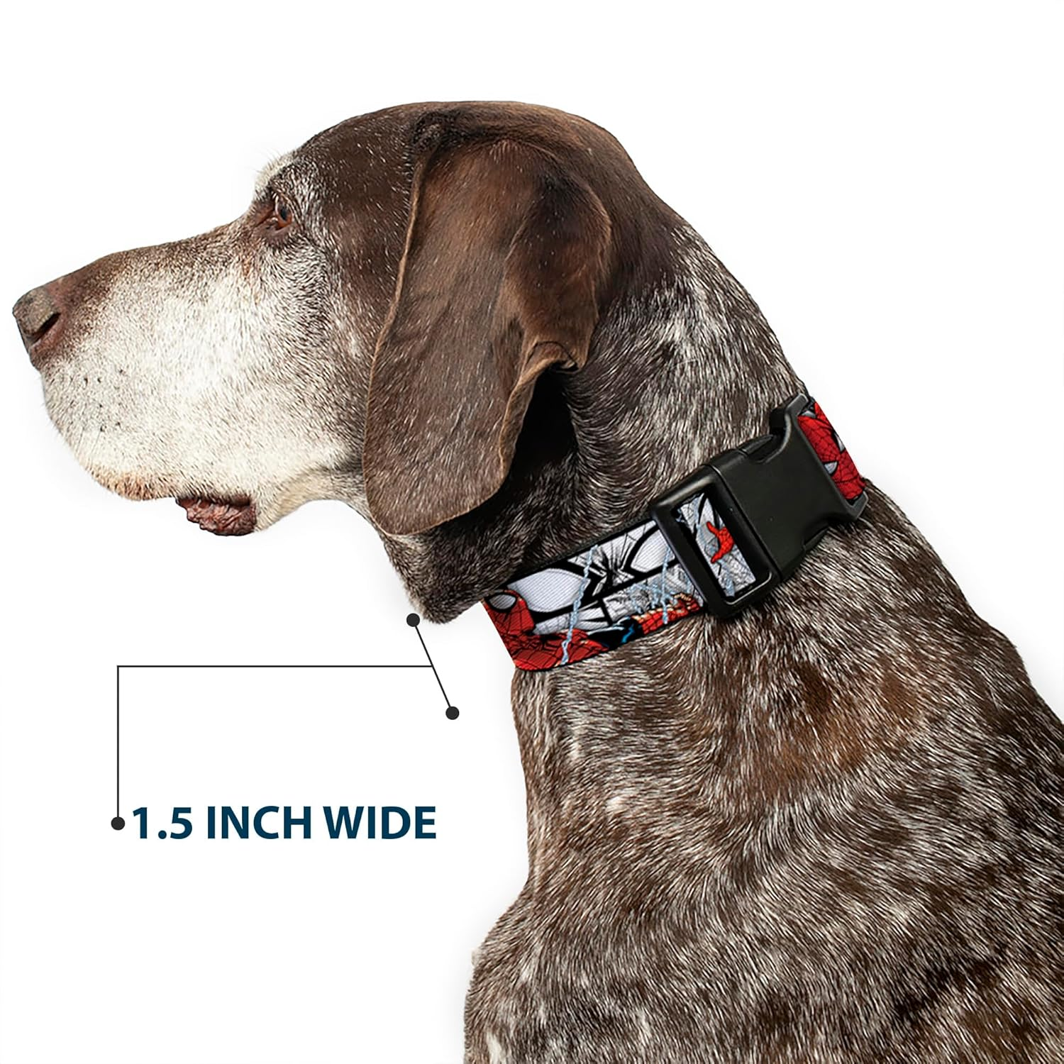 Dog Collar Plastic Clip Spider Man Action Poses Comic Scenes White Black Red 9 to 15 Inches 0.5 Inch Wide image number 5
