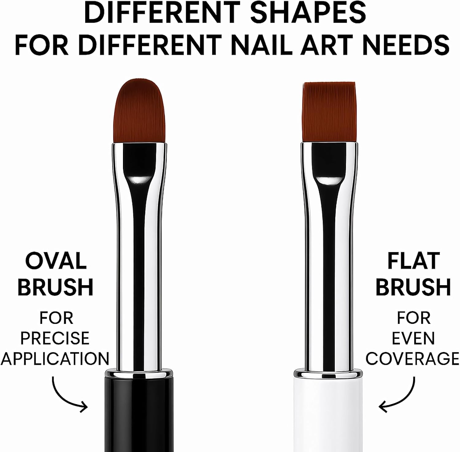 2Pcs Oval & Flat Nail Gel Brush Set &ndash; Acrylic Nail Art Brushes with Rhinestone Handle &ndash; UV Builder Gel Brush for Acrylic Nails, DIY & Salon Use