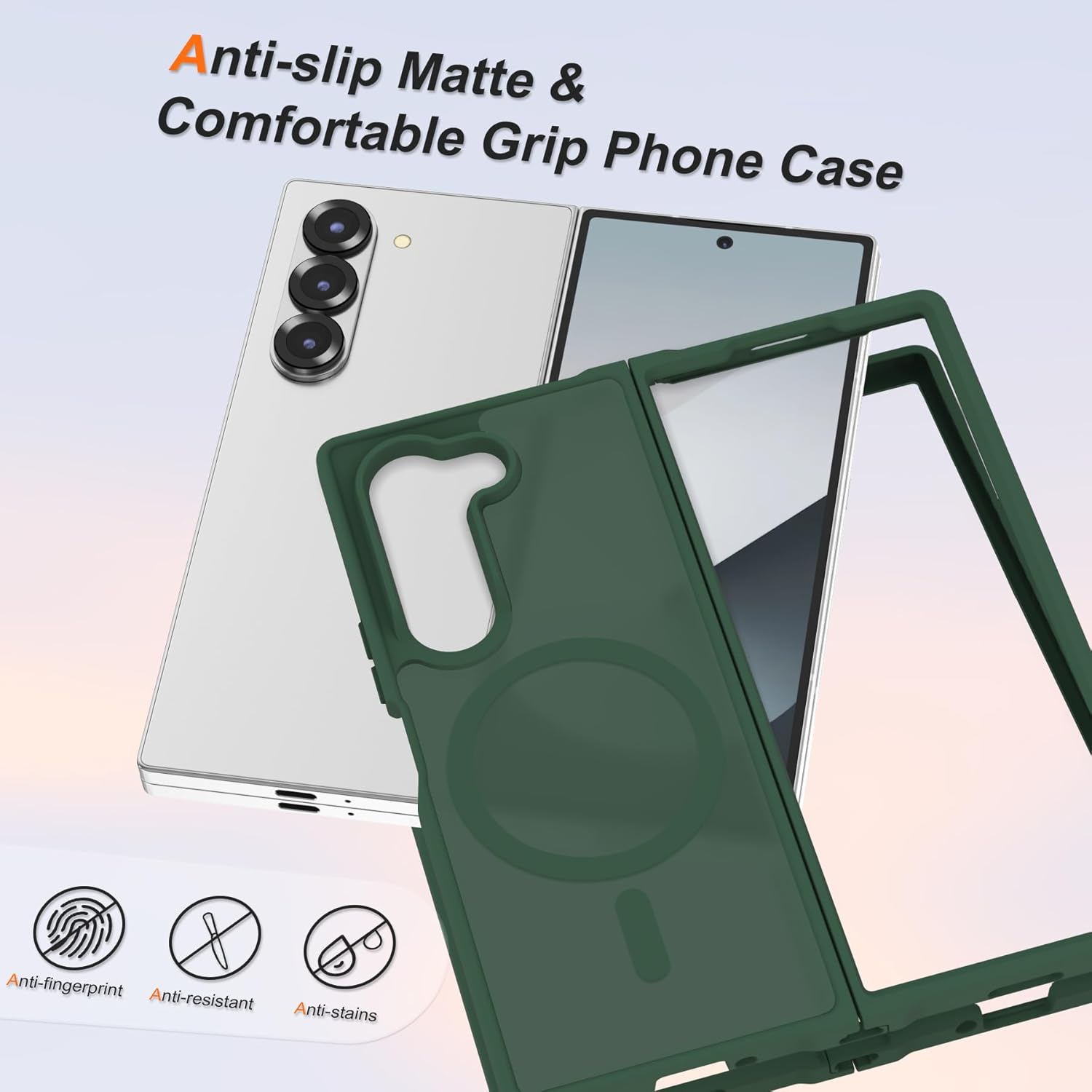 ORETECH Magnetic Shockproof for Samsung Galaxy Z Fold 6 Case, Samsung Z Fold 6 Cover, Compatible with Magsafe, Translucent Ultra Thin Anti-Scratch Flexible TPU Bumper Z Fold 6 Case-Green image number 1