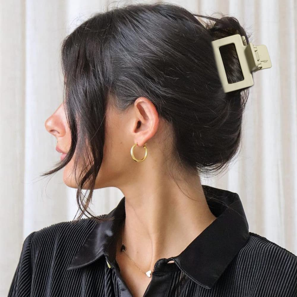 Bmobuo 4Pcs Hair Accessories: Matte Square Claw Clips for Thick Hair, Small Banana Clips for Women - Black image number 6