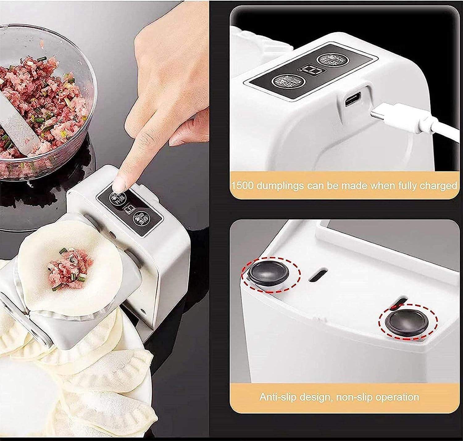 Electric Dumpling Maker Machine - Automatic Easy 2 Modes Household Quick Forming Making Tool for Chinese Dumplings and Wontons with Spoon and Brush