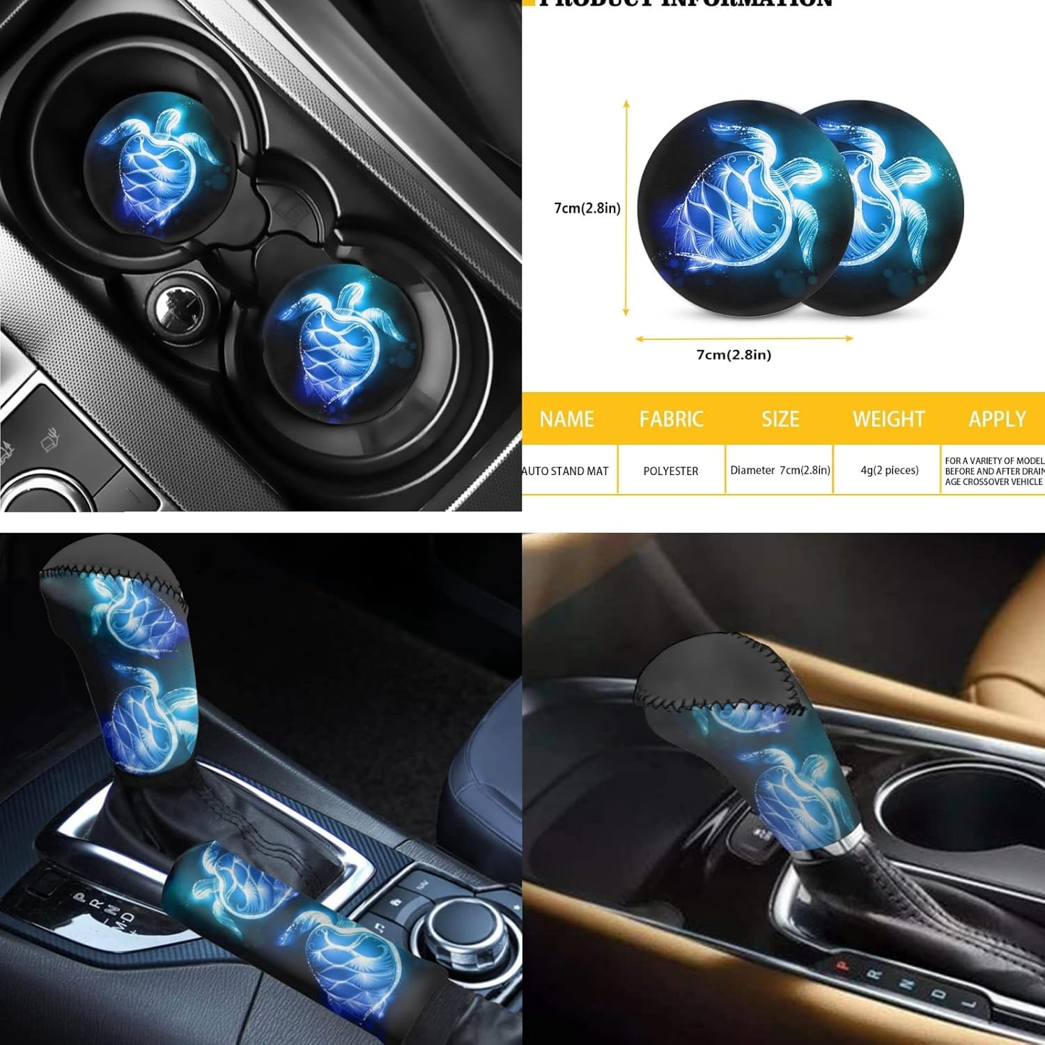 AFPANQZ 11Pack Sea Turtles Car Accessories Set Car Seat Covers Full Set with Steering Wheel Cover/Car Coaster/Handbrake Gear Shift Knob Covers/Seat Belt Shoulder Pads Auto Decoration Women Men image number 2