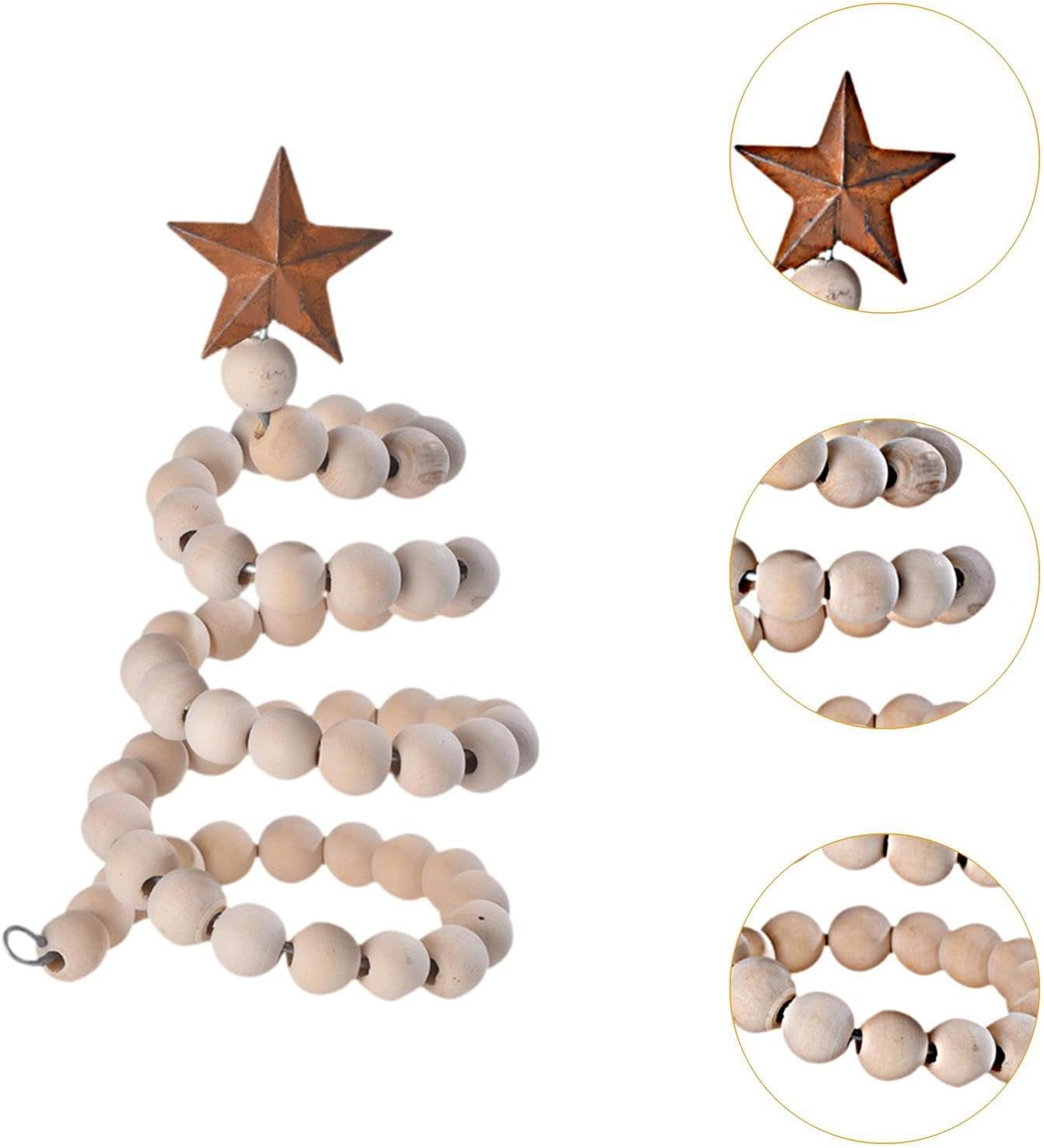 Generic Mini Desk Christmas Tree,Xmas Tree Wooden Bead Decorative Xmas Tree with Star Topper for Valentines Day Home Decor, Wood - White image number 5