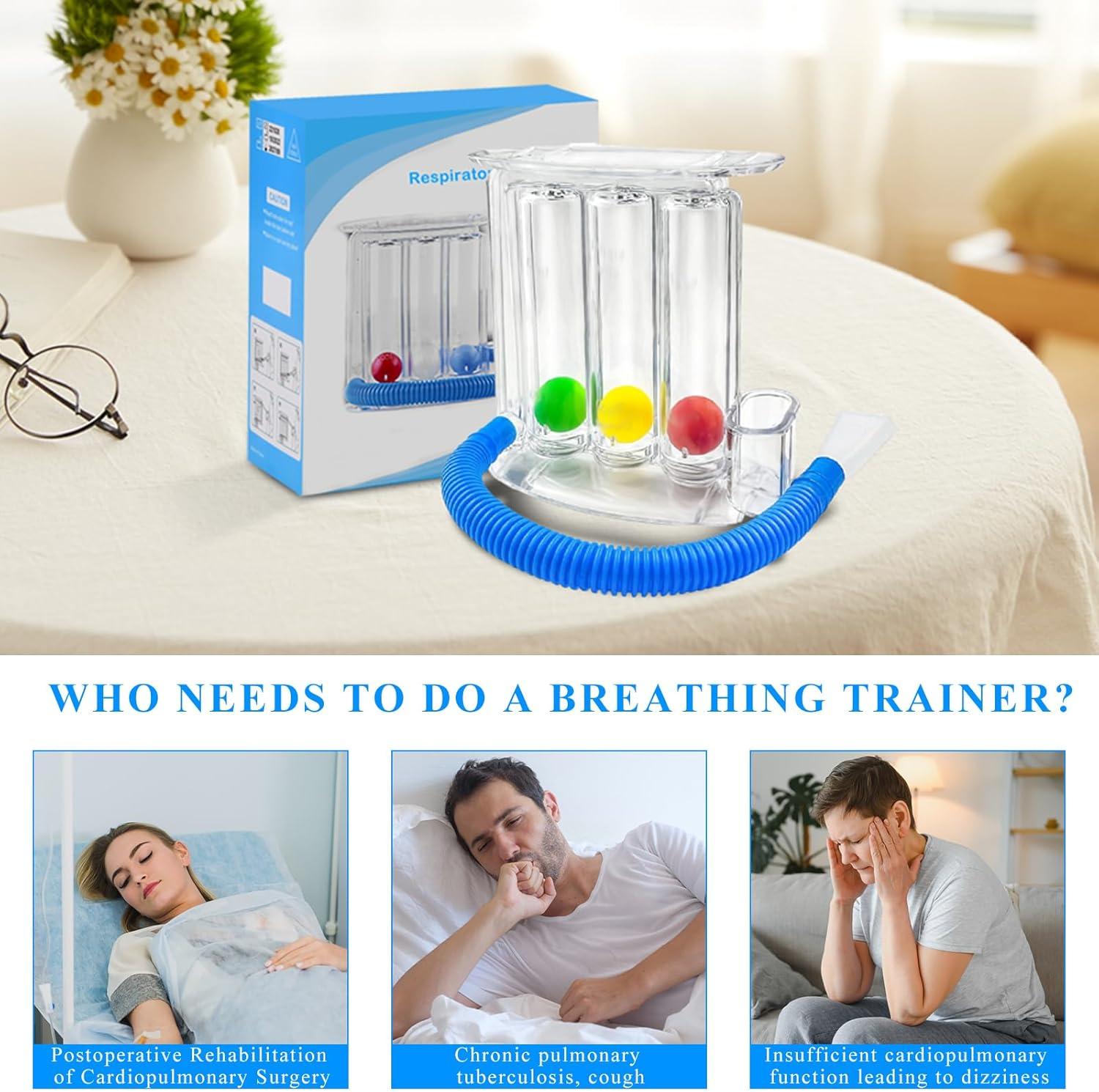 Deep Breathing Lung Exerciser, 3 Ball Incentive Spirometer, Washable and Hygienic Respiratory Exerciser, Breath Measurement System with Handle image number 2