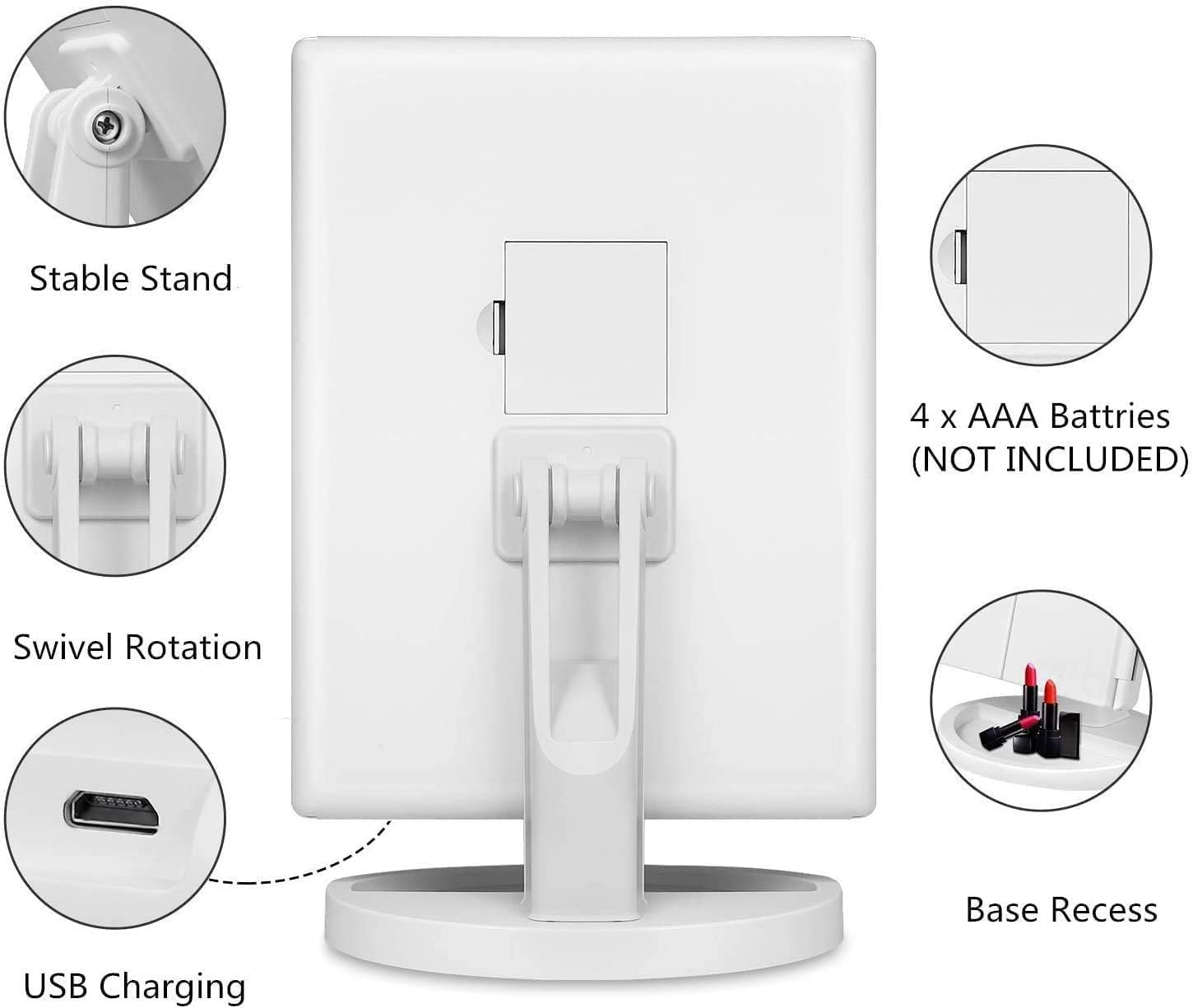 Vanity Mirror with Lights - 2X, 3X, 10X Magnification, Touch Control, Trifold, Dual Power, Portable LED - Women'S Gift (White) image number 4