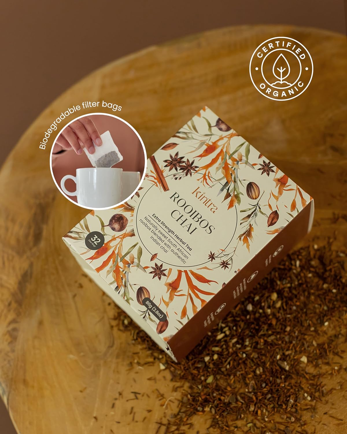 Kintra Foods African Rooibos Filter Teabags, 32 Count (80G) | South African Red Rooibos Tea Bags | Naturally Sweet Herbal Infusion | Caffeine Free Herbal Tea, No Additives, No Sugar image number 3
