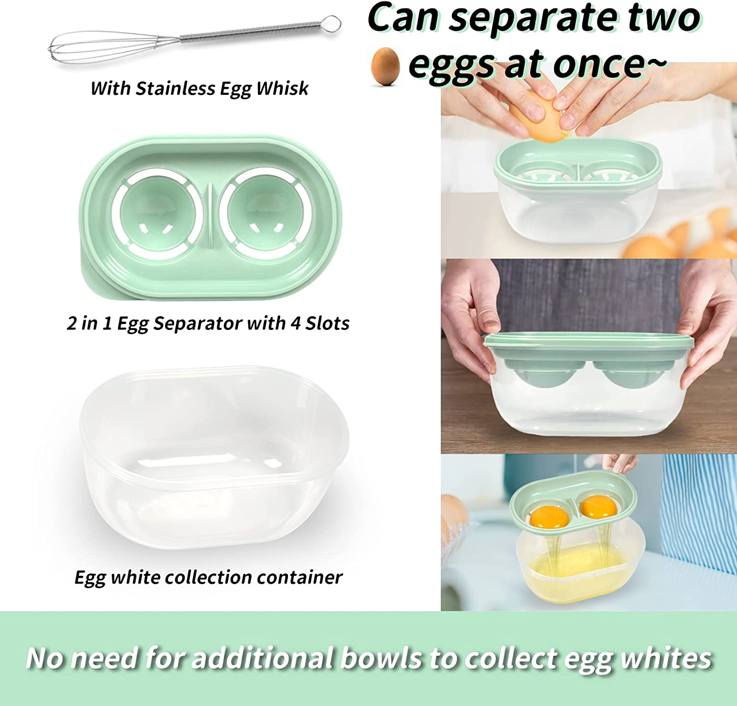Egg White Separator with Egg Beater, Egg Separator for Raw Egg, Egg White Filter Storage Box Food Grade Level Kitchen Gadgets Egg Separator for Kitchen Cooking - Blue image number 6