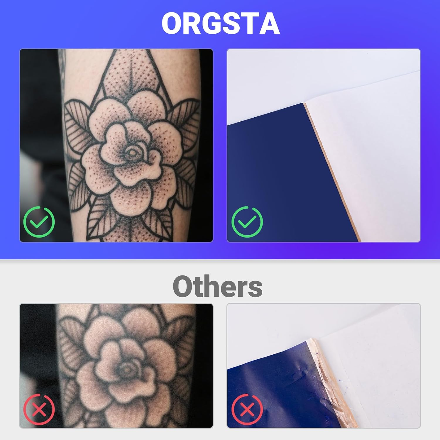 ORGSTA 100 Sheets Tattoo Stencil Paper, Tattoo Transfer Paper for Tattooing, Compatible with S008 Printer & Tattoo Supplies, A4 Size image number 1