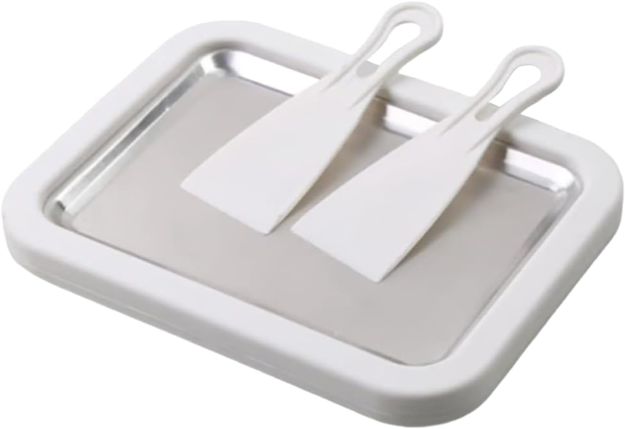 Ice Cream Roller Maker, Instant Portable Stainless Steel, Homemade Yogurt Tray with 2 Spatulas, for Yogurt Sorbet Soft Serve Slushies Dessert Kids Adults Home Kitchen Party